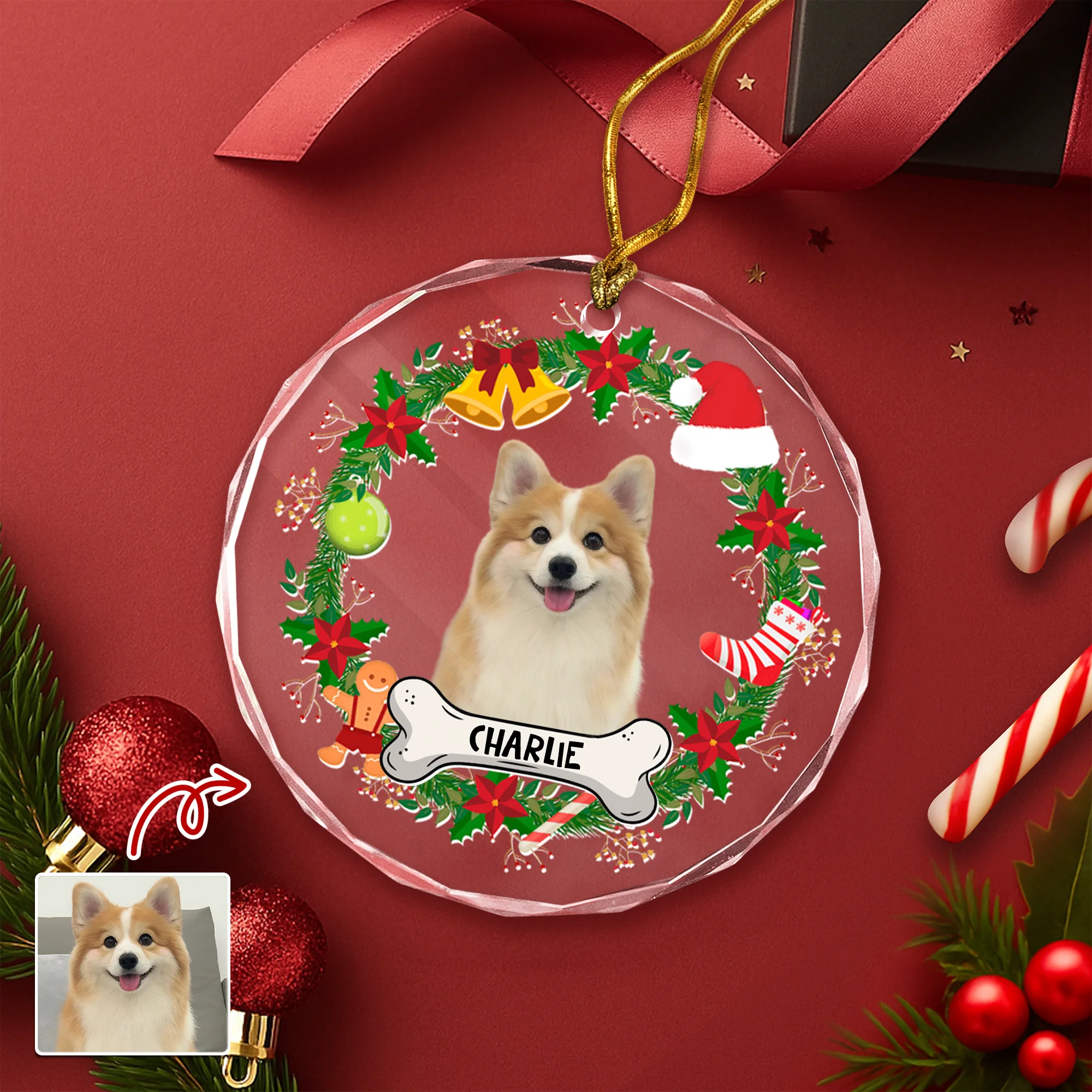 Custom Dog Photo Christmas Cirle Glass Ornament For Dog Lovers TH10 894759 - Image 5