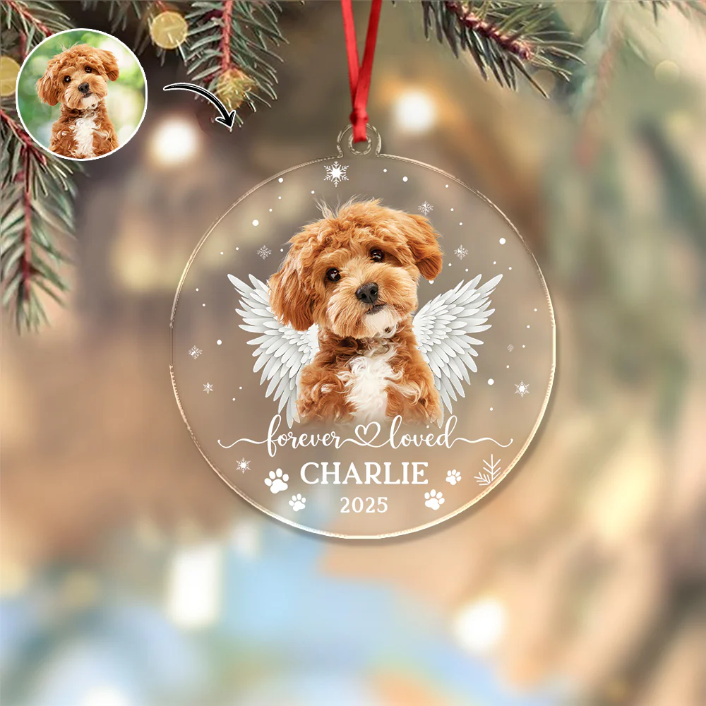 Custom Dog Photo Forever Loved Memorial Acrylic Ornament HA75 897032