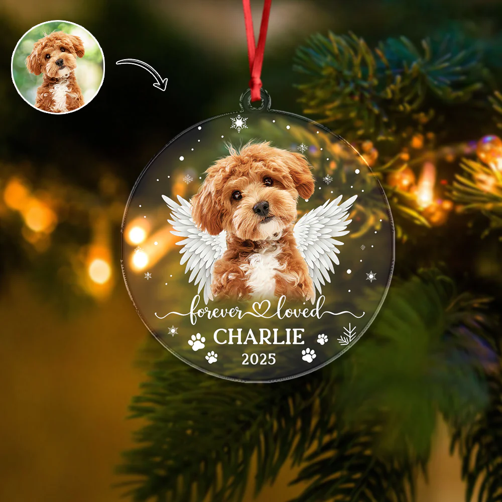 Custom Dog Photo Forever Loved Memorial Acrylic Ornament HA75 897032 - Image 2