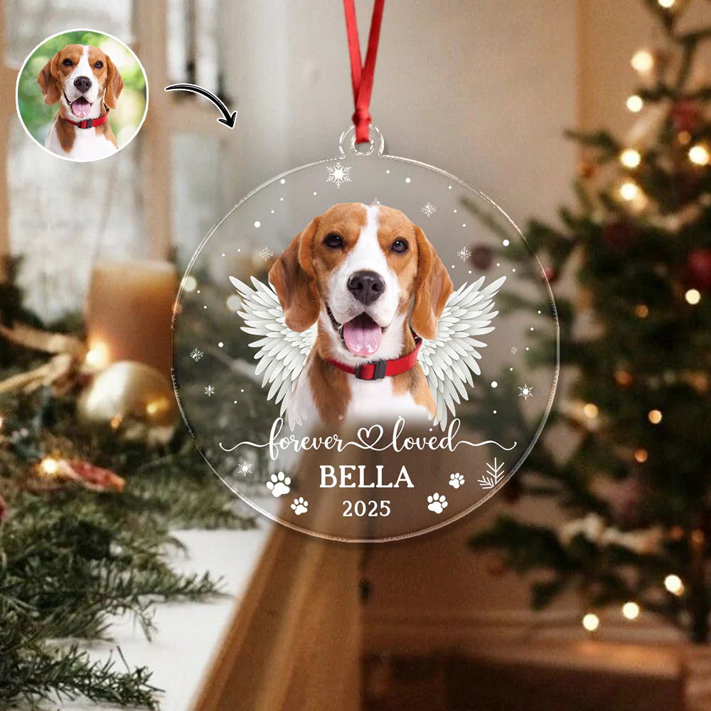 Custom Dog Photo Forever Loved Memorial Acrylic Ornament HA75 897032 - Image 3