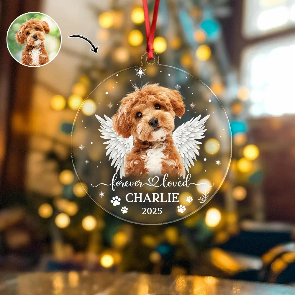 Custom Dog Photo Forever Loved Memorial Acrylic Ornament HA75 897032 - Image 4