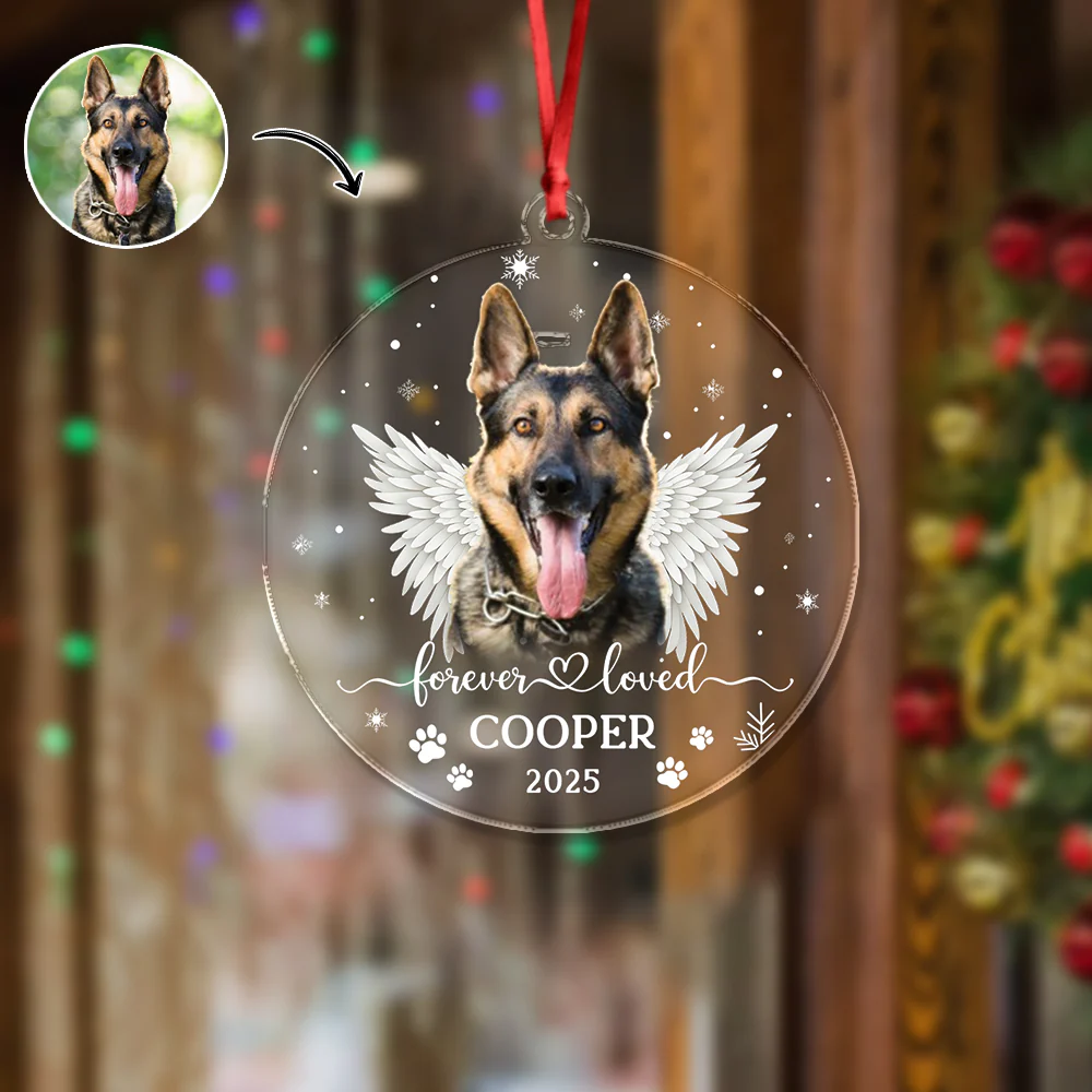 Custom Dog Photo Forever Loved Memorial Acrylic Ornament HA75 897032 - Image 5