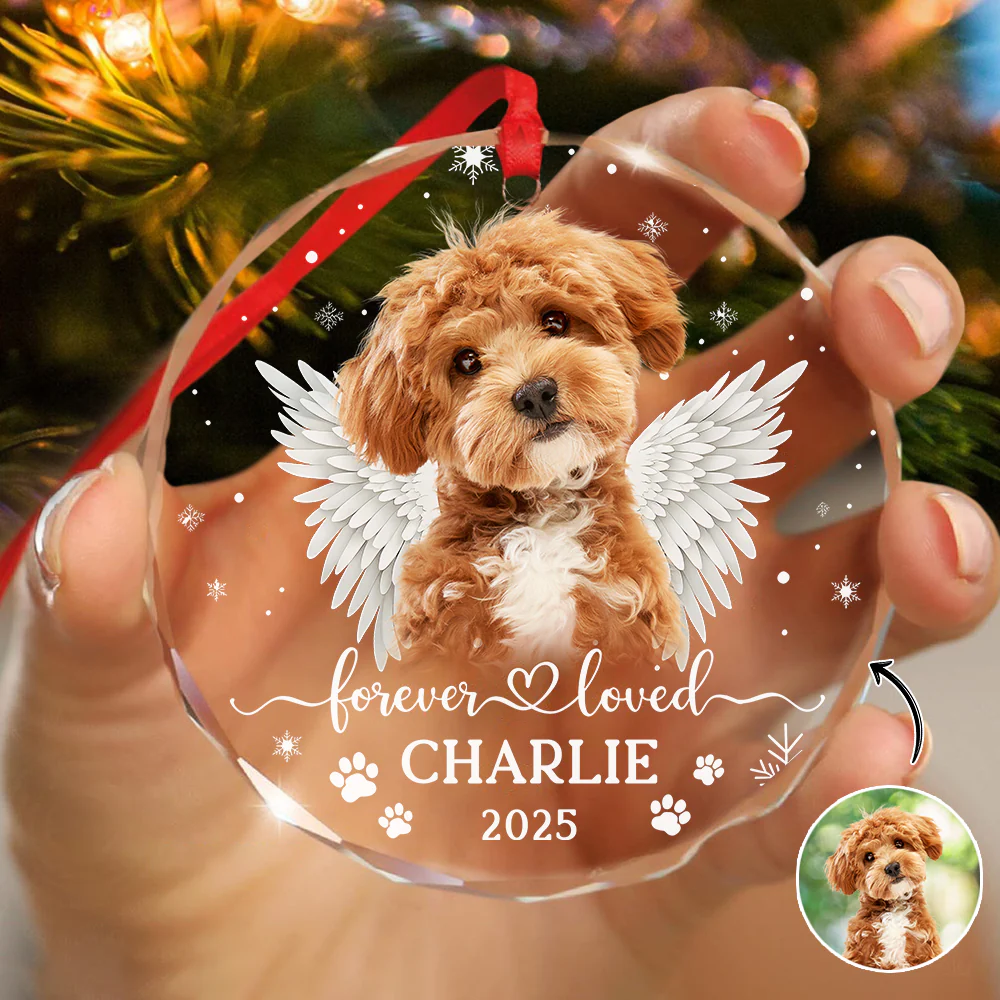Custom Dog Photo Forever Loved Memorial Glass Ornament HA75 897034 - Image 4
