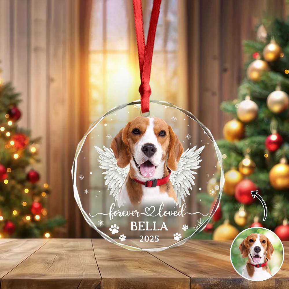 Custom Dog Photo Forever Loved Memorial Glass Ornament HA75 897034 - Image 6