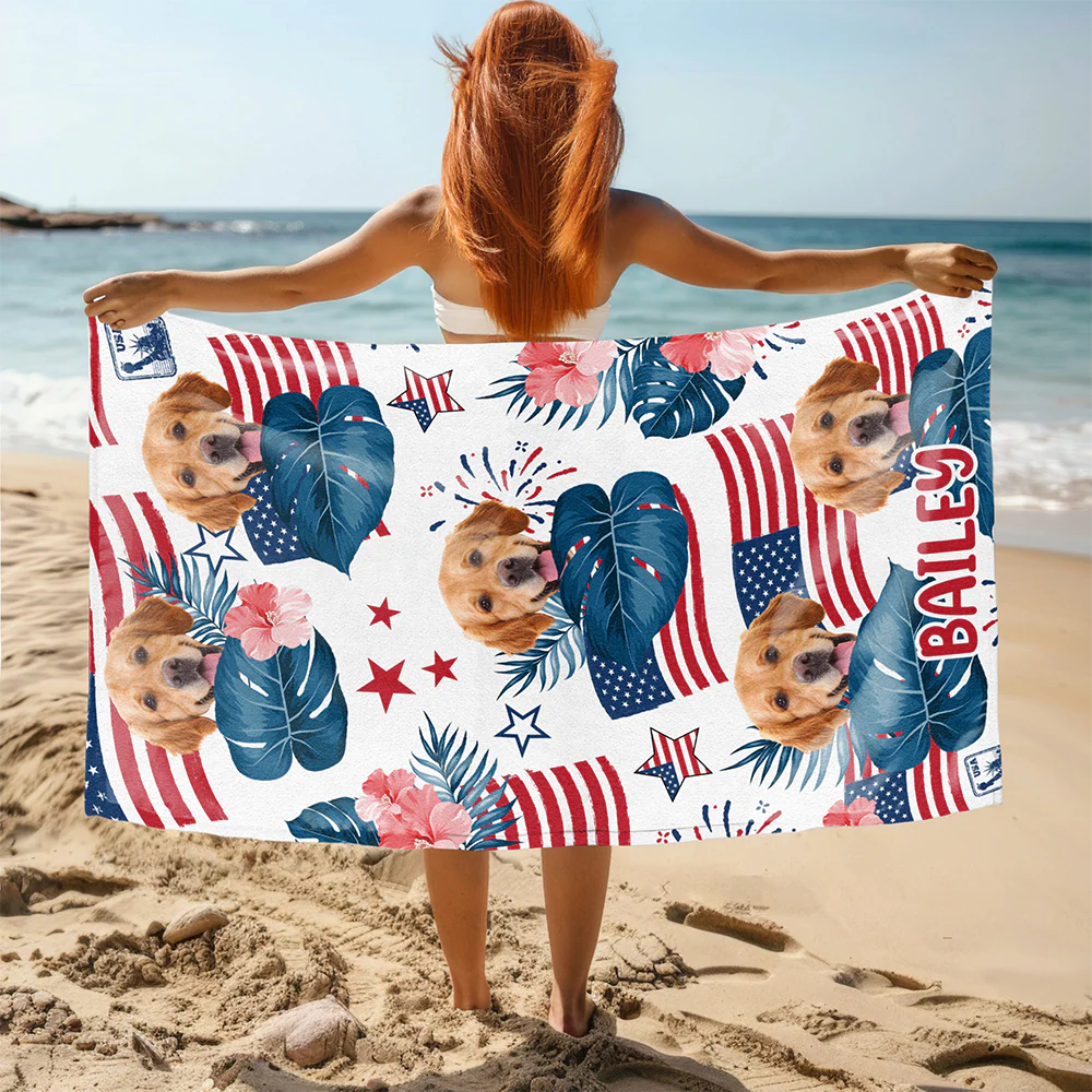 Custom Dog Photo Independence Day Beach Towel CH07 895812 - Image 3