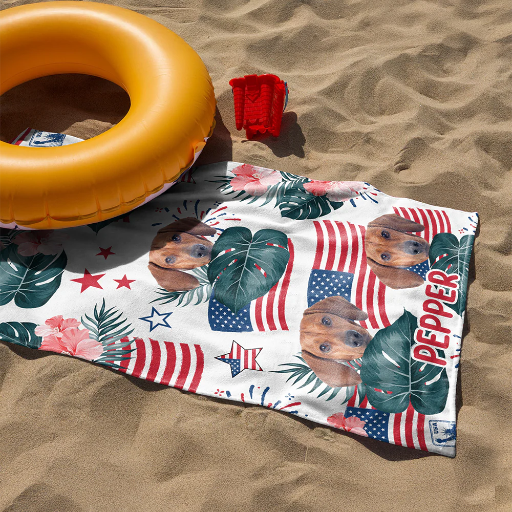 Custom Dog Photo Independence Day Beach Towel CH07 895812 - Image 5
