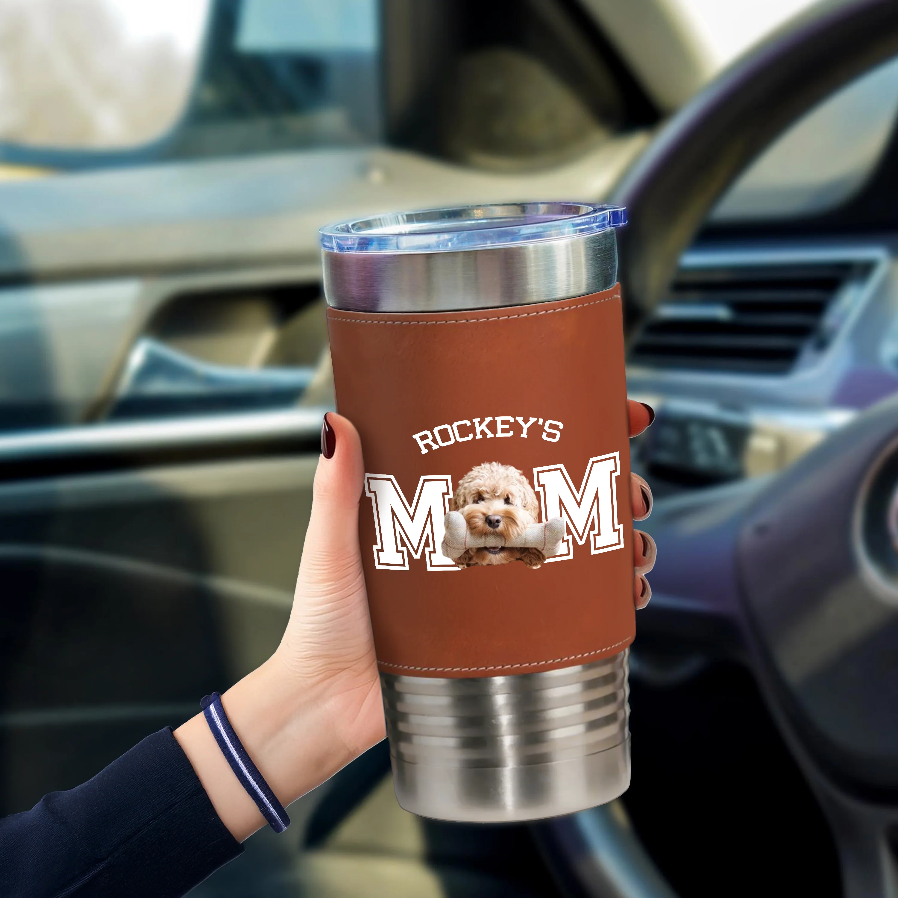 Custom Dog Photo Leather Tumbler TH10 894063 - Image 2