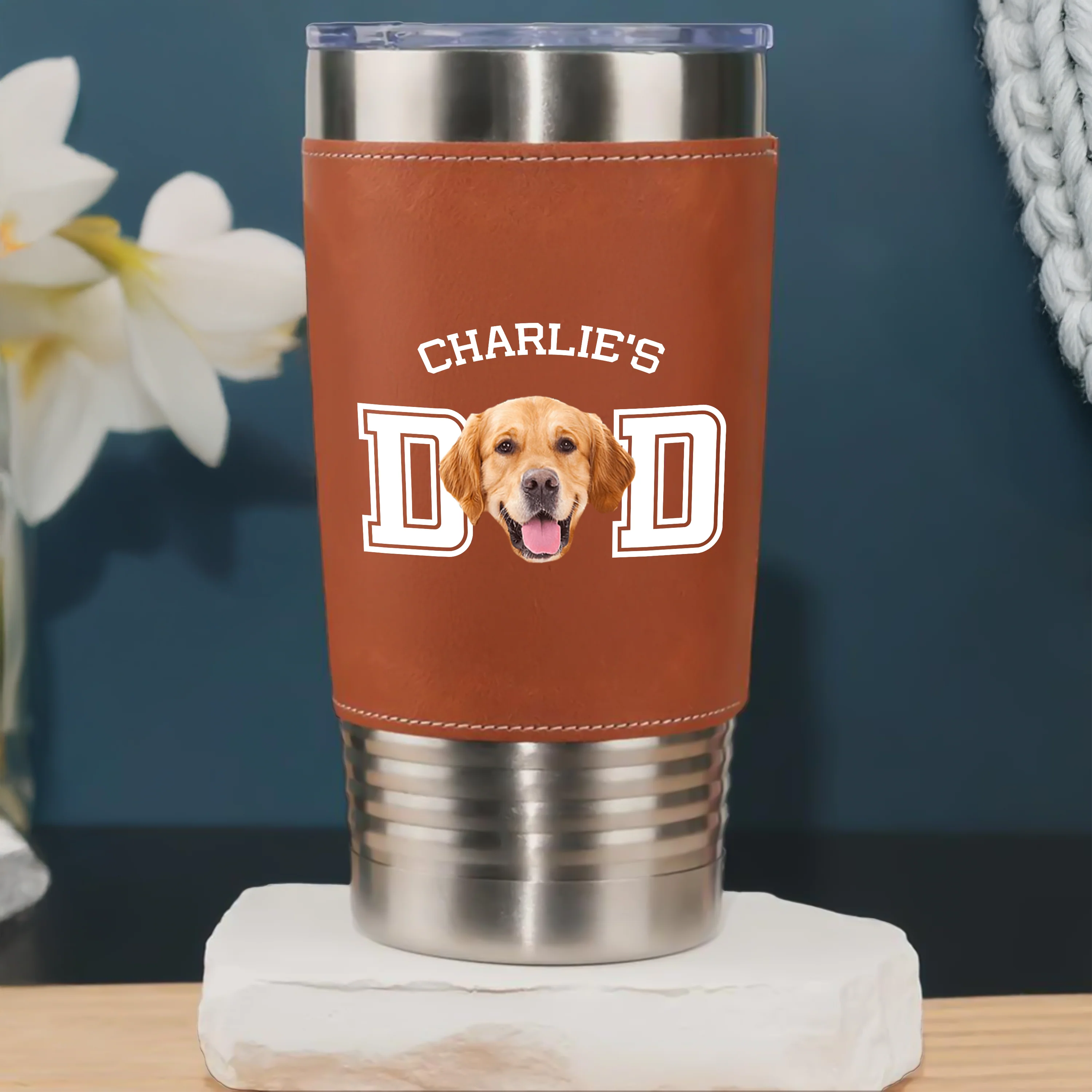 Custom Dog Photo Leather Tumbler TH10 894063 - Image 3