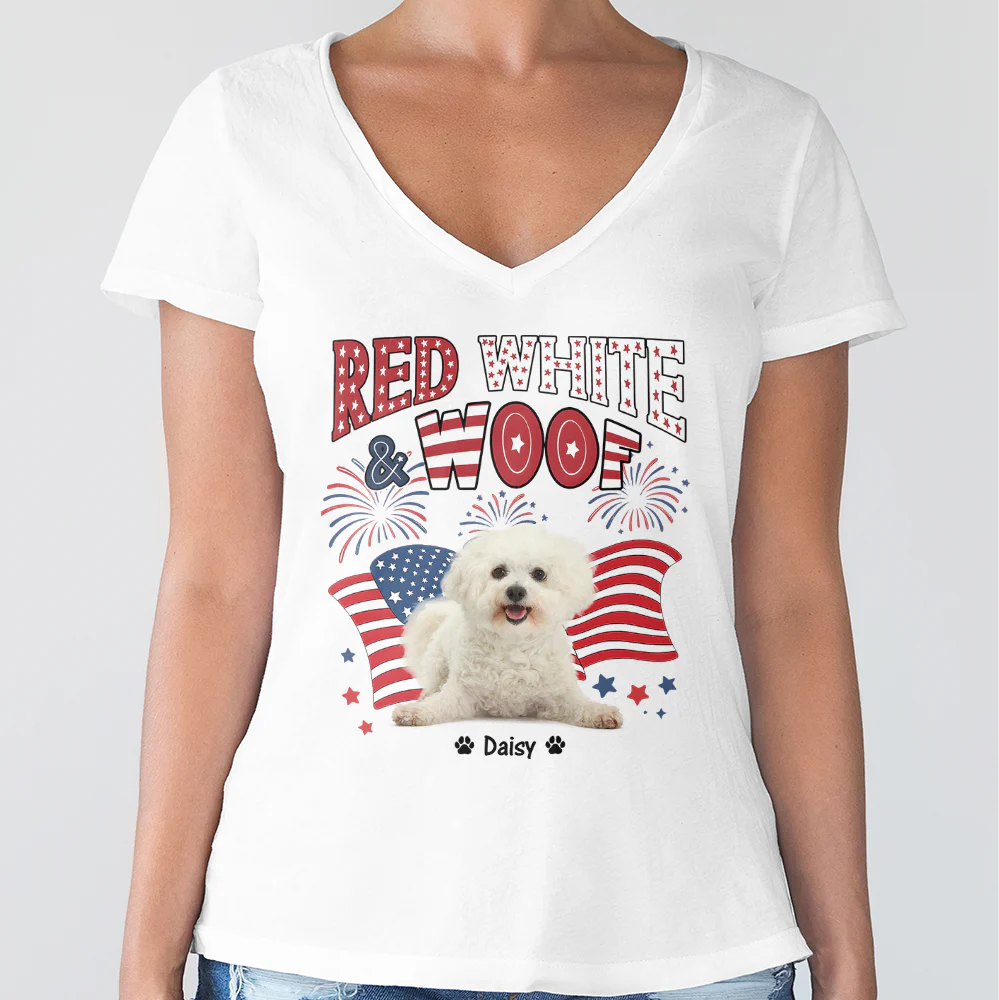 Custom Dog Photo Red White Woof Bright Shirt LM32 893723 - Image 12