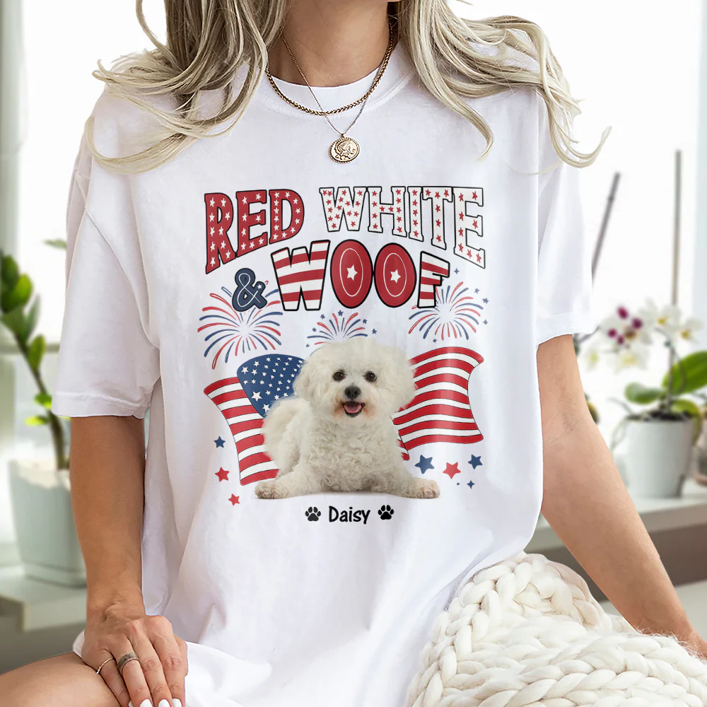 Custom Dog Photo Red White Woof Bright Shirt LM32 893723 - Image 14