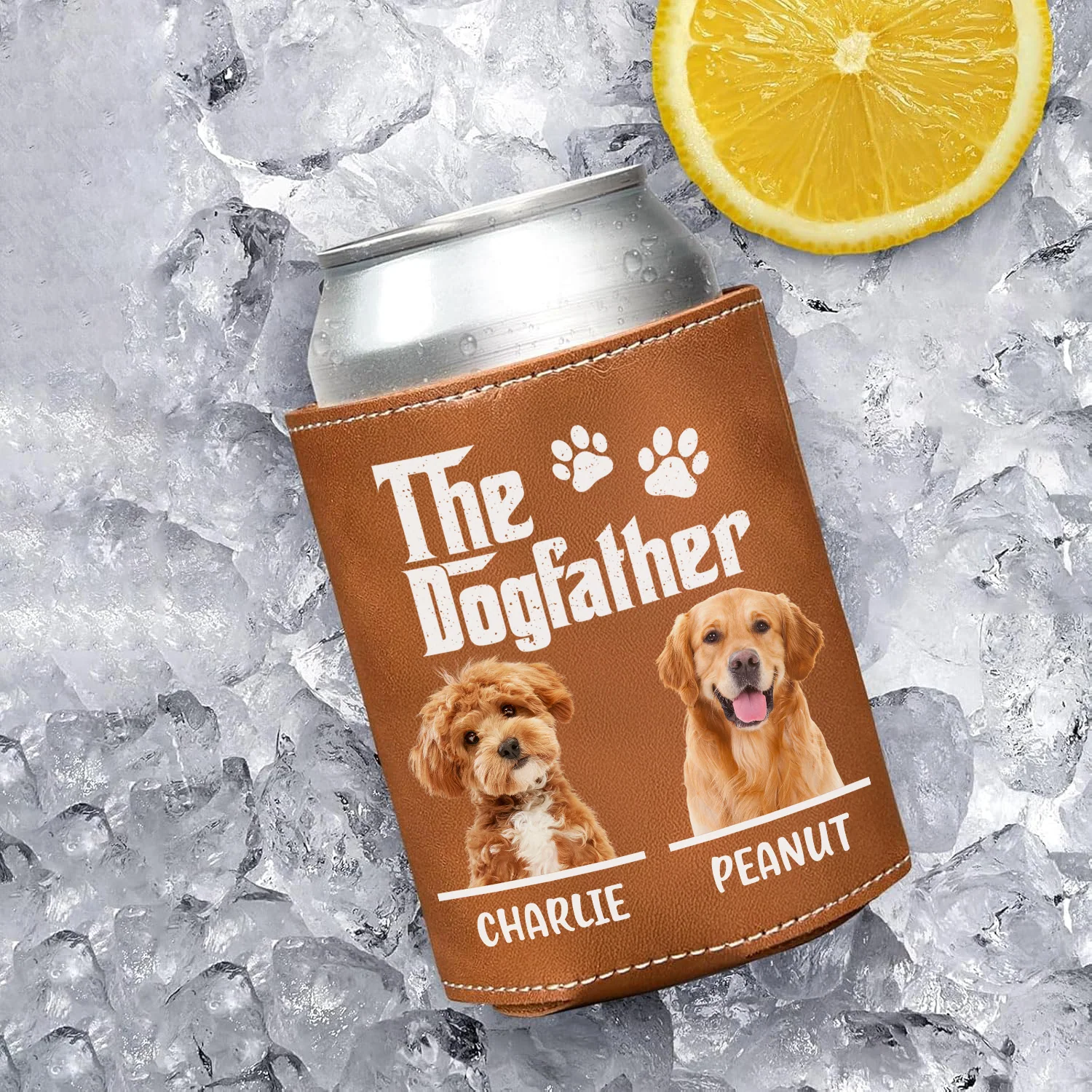 Custom Dog Photo The Dog Father Leather Can Cooler Holder Gift For Father's Day LM32 893657 - Image 2