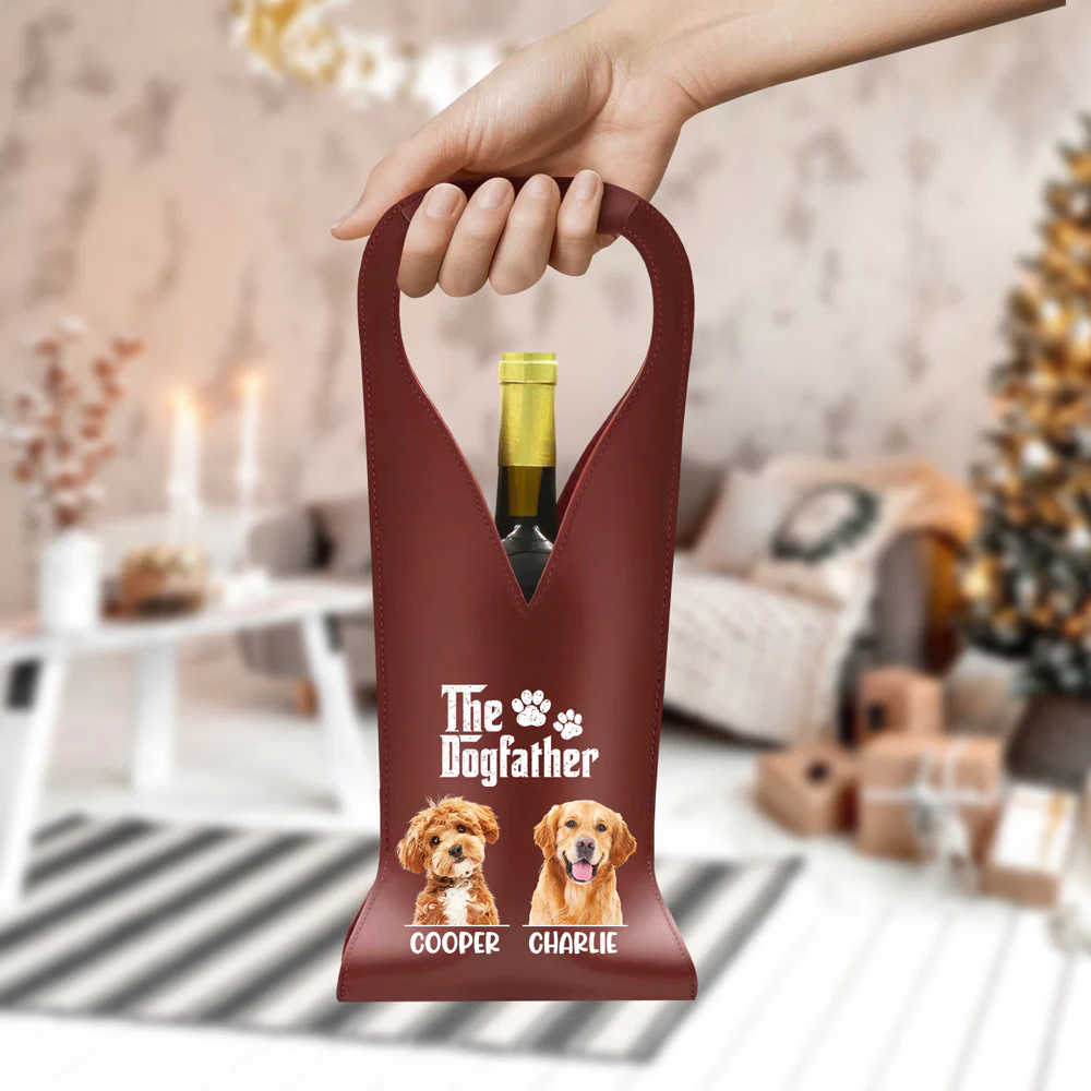 Custom Dog Photo The Dog Father Leather Wine Bag HA75 892912 - Image 2