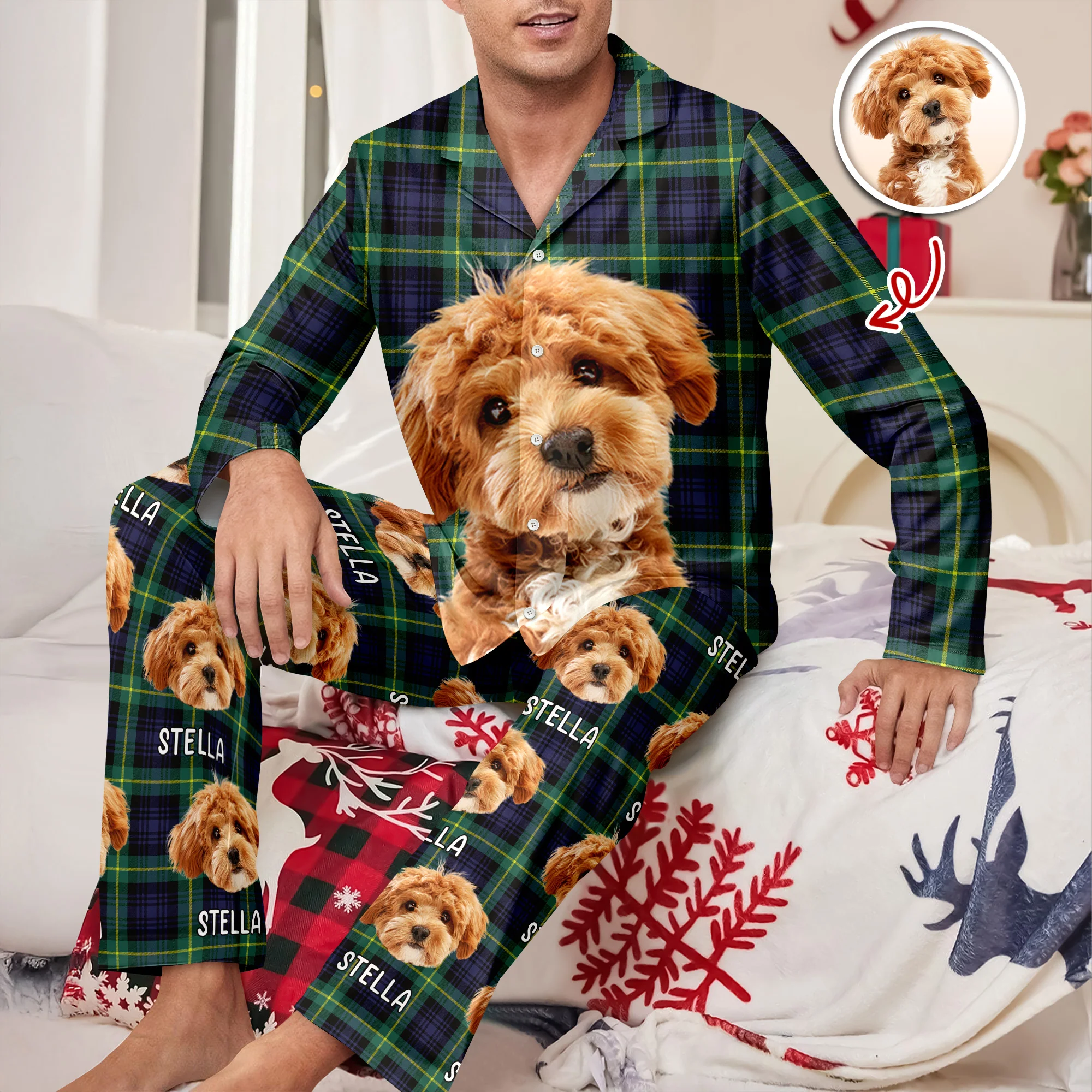 Custom Dog Photo Winter Pattern Pajamas Funny Gift For Dog Lovers CH07 896908 - Image 4
