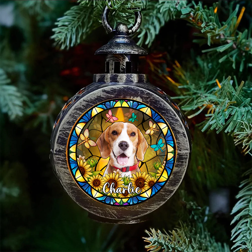 Custom Dog Photo With Flower Memorial Candlelight Lantern Ornament HO82 900224 - Image 2