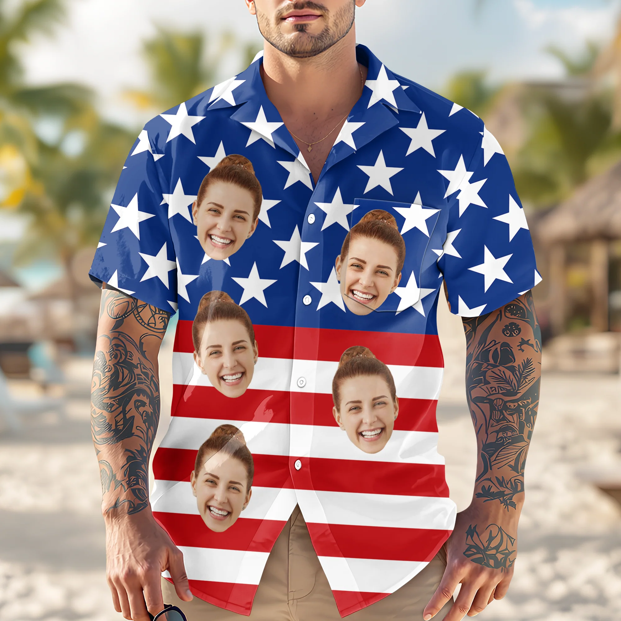 Custom Face American Flag Hawaiian Shirt Personalized Funny Independence Day Gift CH07 896108 - Image 3