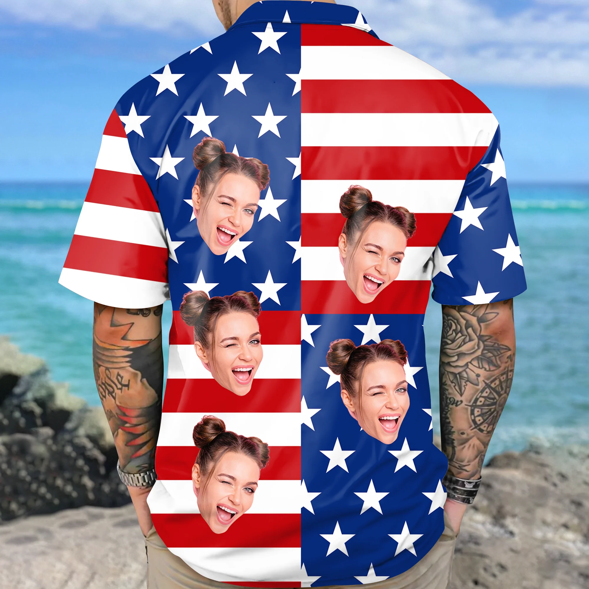 Custom Face American Flag Hawaiian Shirt Personalized Funny Independence Day Gift CH07 896108 - Image 4