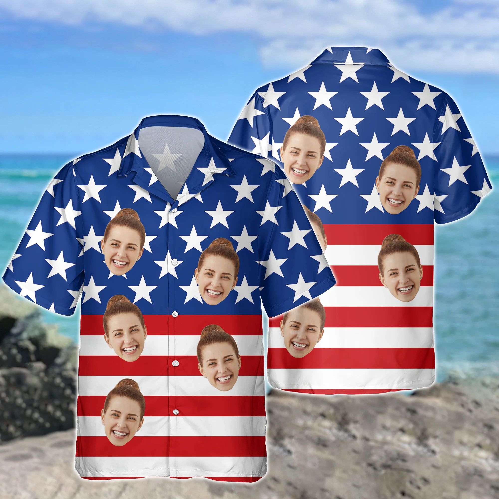 Custom Face American Flag Hawaiian Shirt Personalized Funny Independence Day Gift CH07 896108 - Image 9