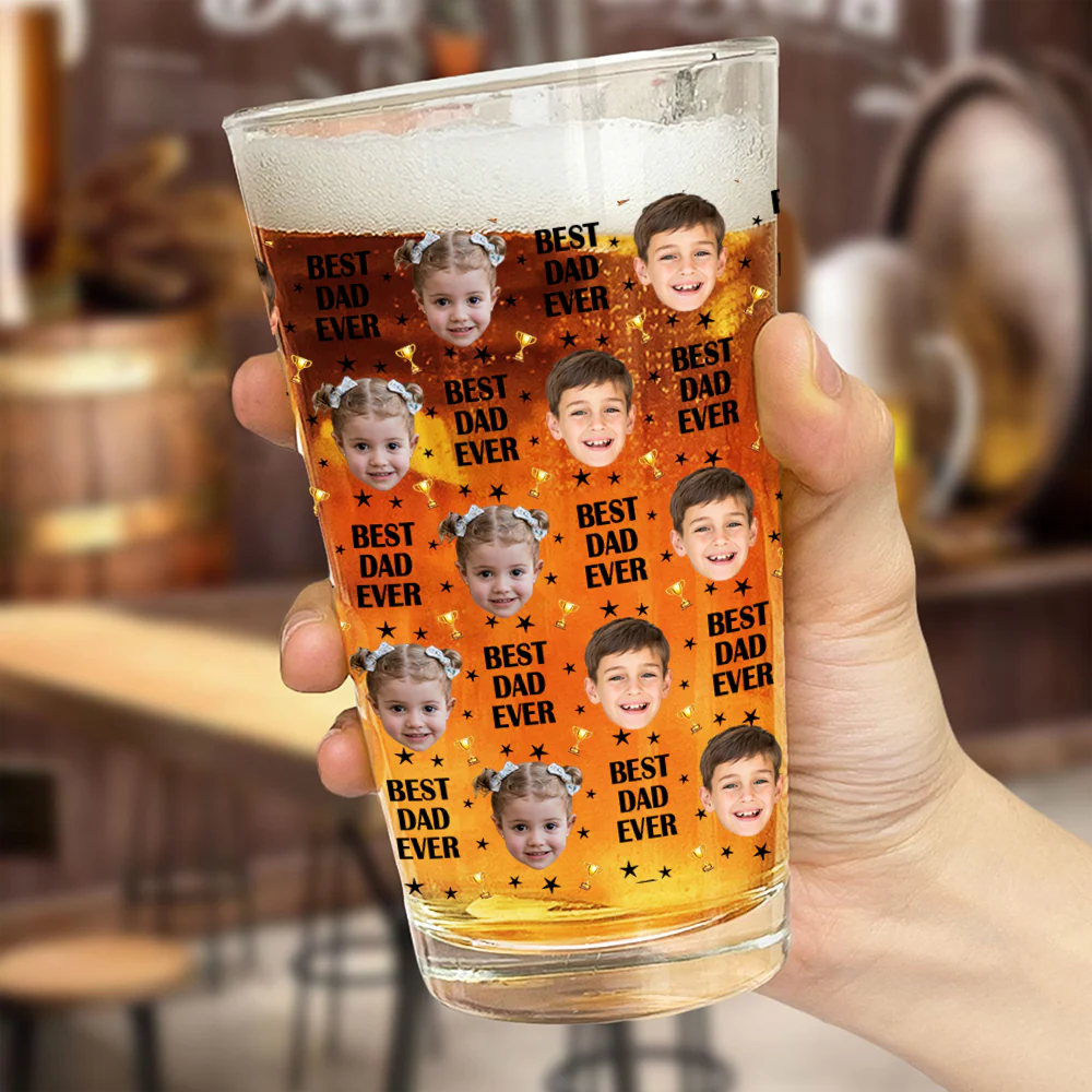 Custom Face Kids Photo, Best Dad Ever Beer Glass TH10 892715 - Image 2