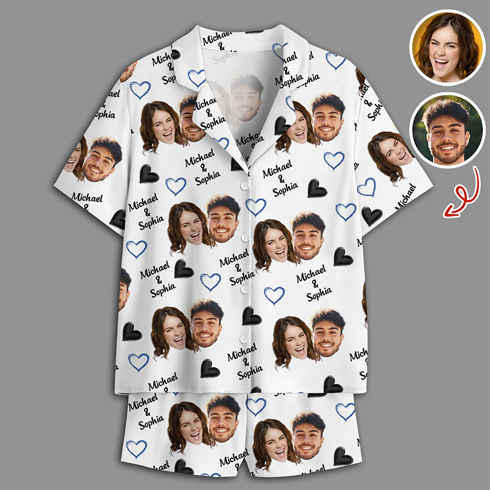Custom Face & Name Short Pajama Set, Personalized Family Short Sleeve Pajamas For Men & Women HO82 902456 - Image 4