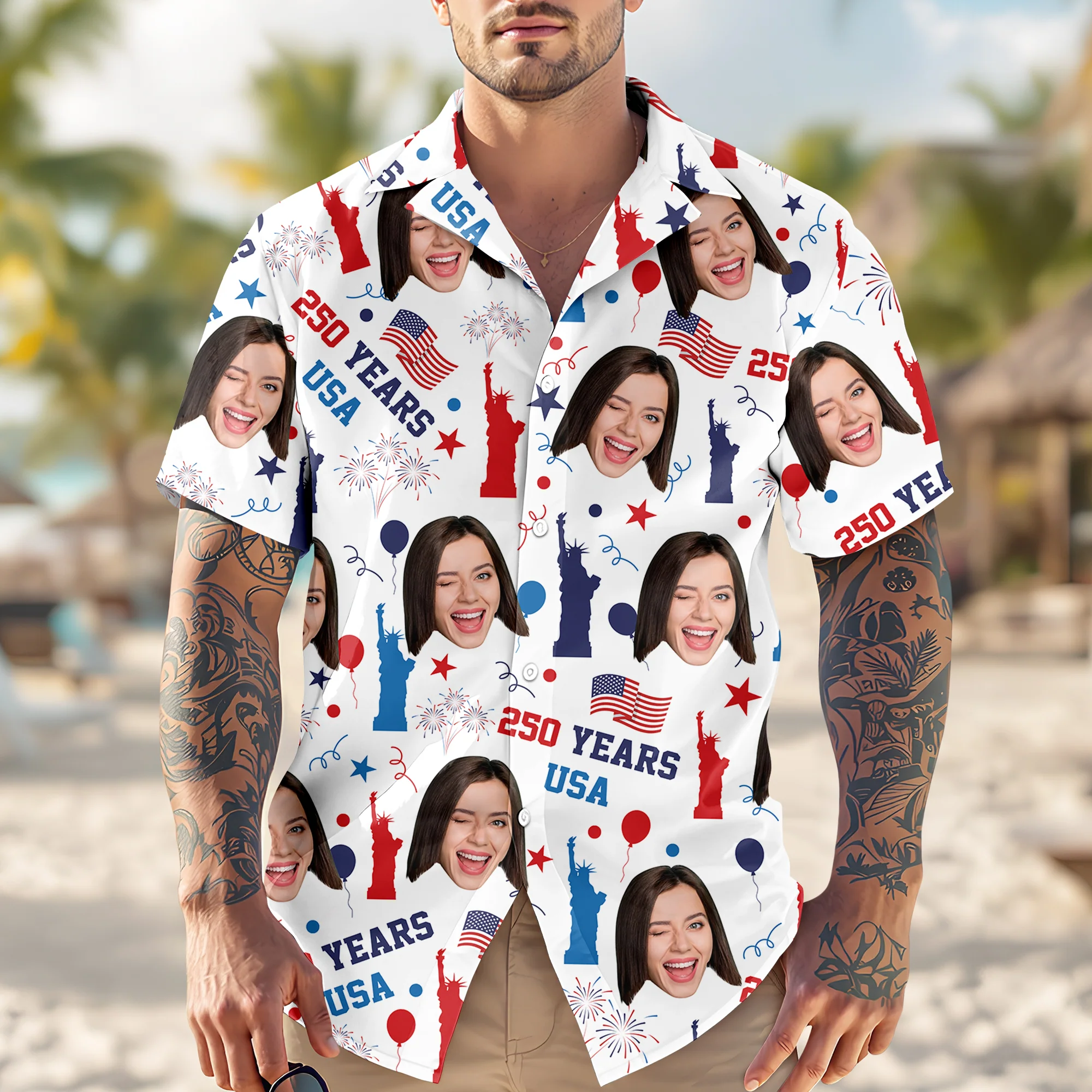 Custom Face Photo 250 Years USA Hawaiian Shirt Patriotic Summer Gift LM32 668907 - Image 2