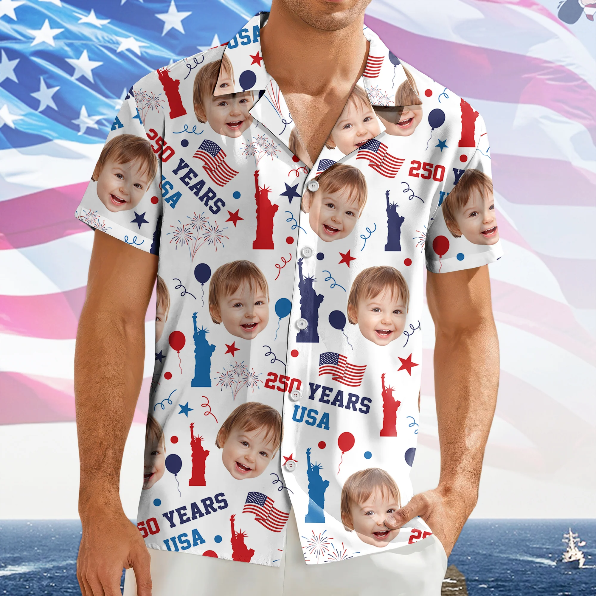 Custom Face Photo 250 Years USA Hawaiian Shirt Patriotic Summer Gift LM32 668907 - Image 6