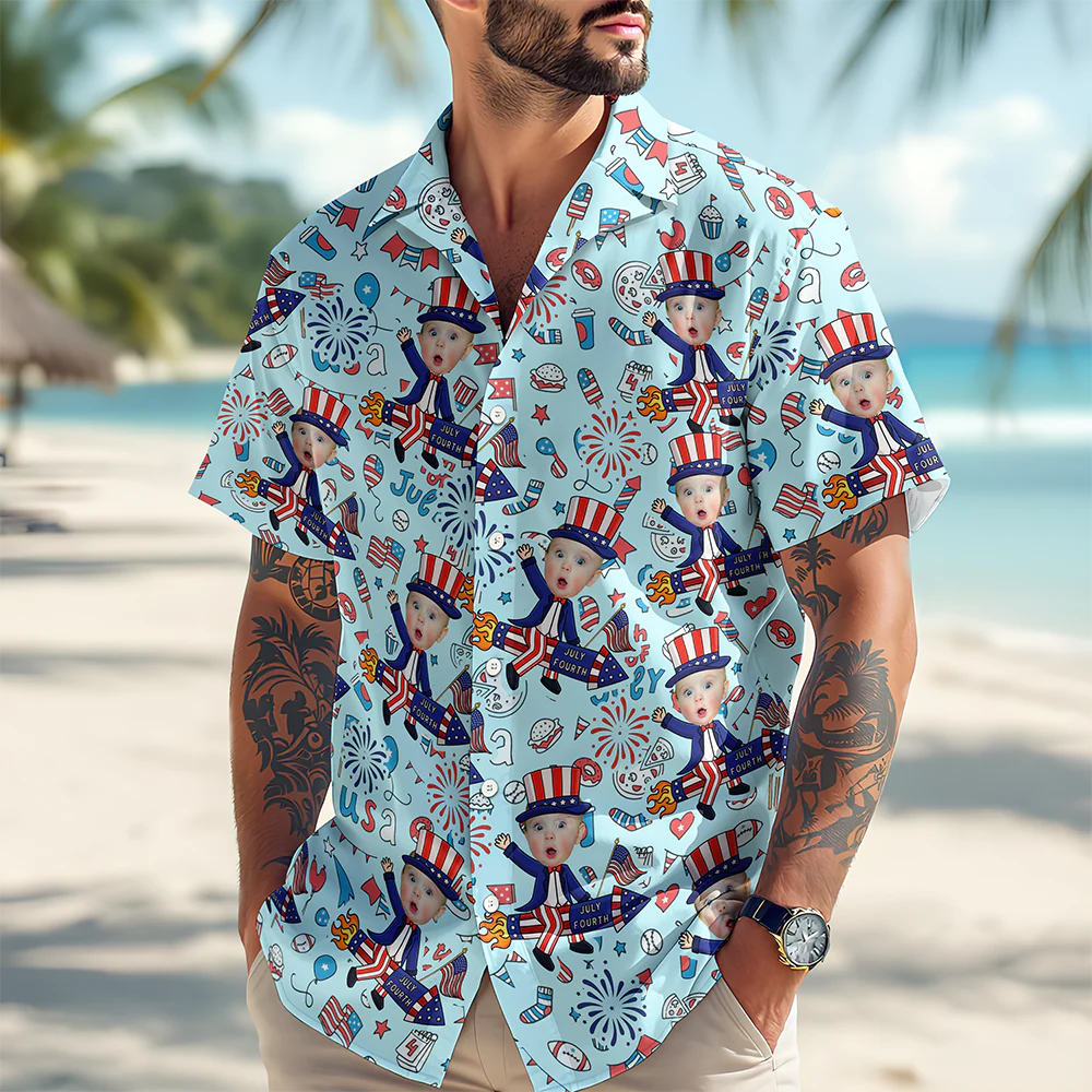 Custom Face Photo 4th of July Anniversary Hawaii Shirt LM32 899707 - Image 4