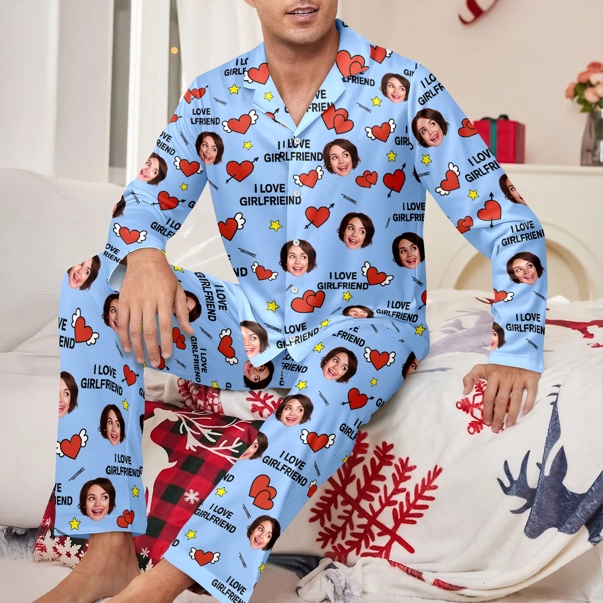 Custom Face Photo I Love You Cute Hearts Pajamas Perfect Gift for Couples LM32 897413 - Image 6