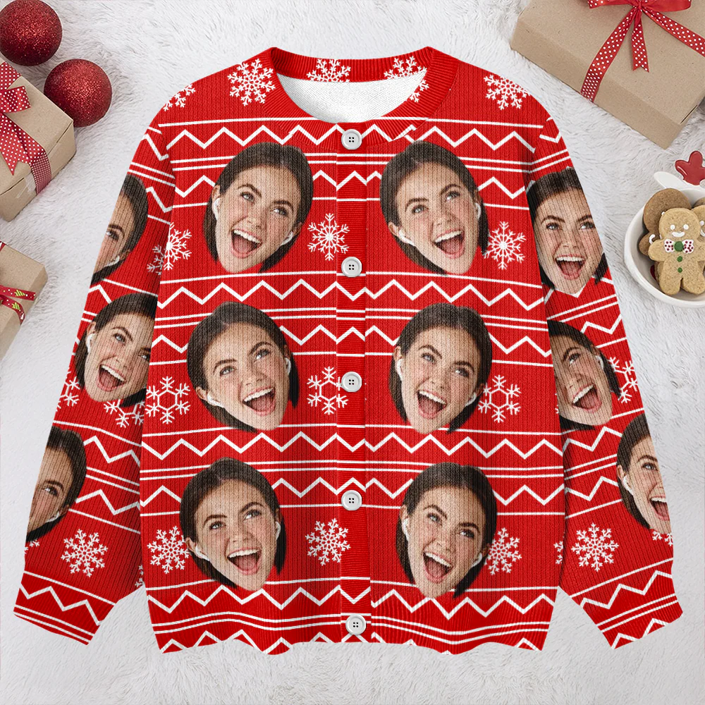 Custom Face Photo With Christmas Pattern Ugly Cardigan CH07 899820 - Image 3