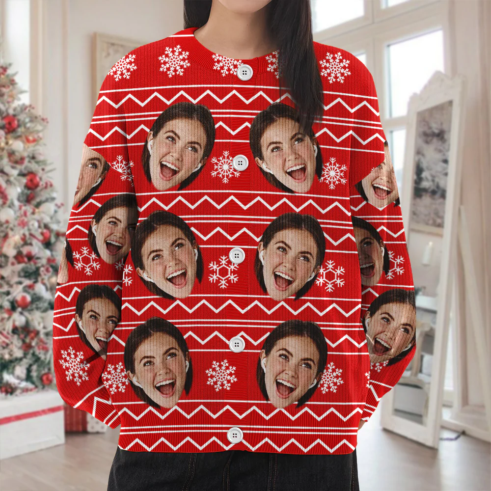 Custom Face Photo With Christmas Pattern Ugly Cardigan CH07 899820 - Image 4