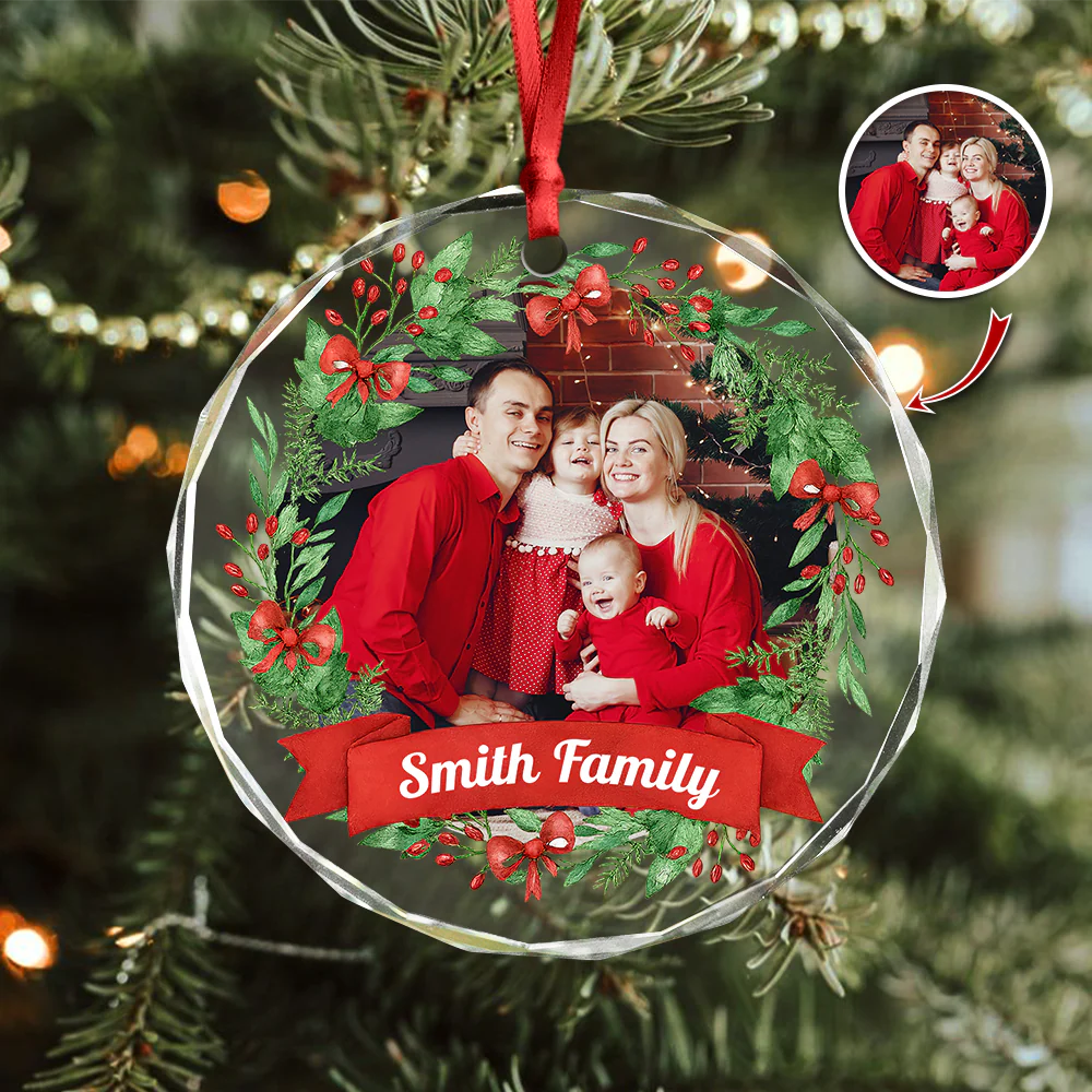 Custom Family Crystal Photo - Personalized Glass Ornament For Christmas TH10 894829 - Image 2