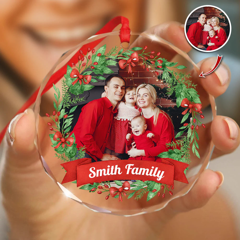 Custom Family Crystal Photo - Personalized Glass Ornament For Christmas TH10 894829 - Image 3
