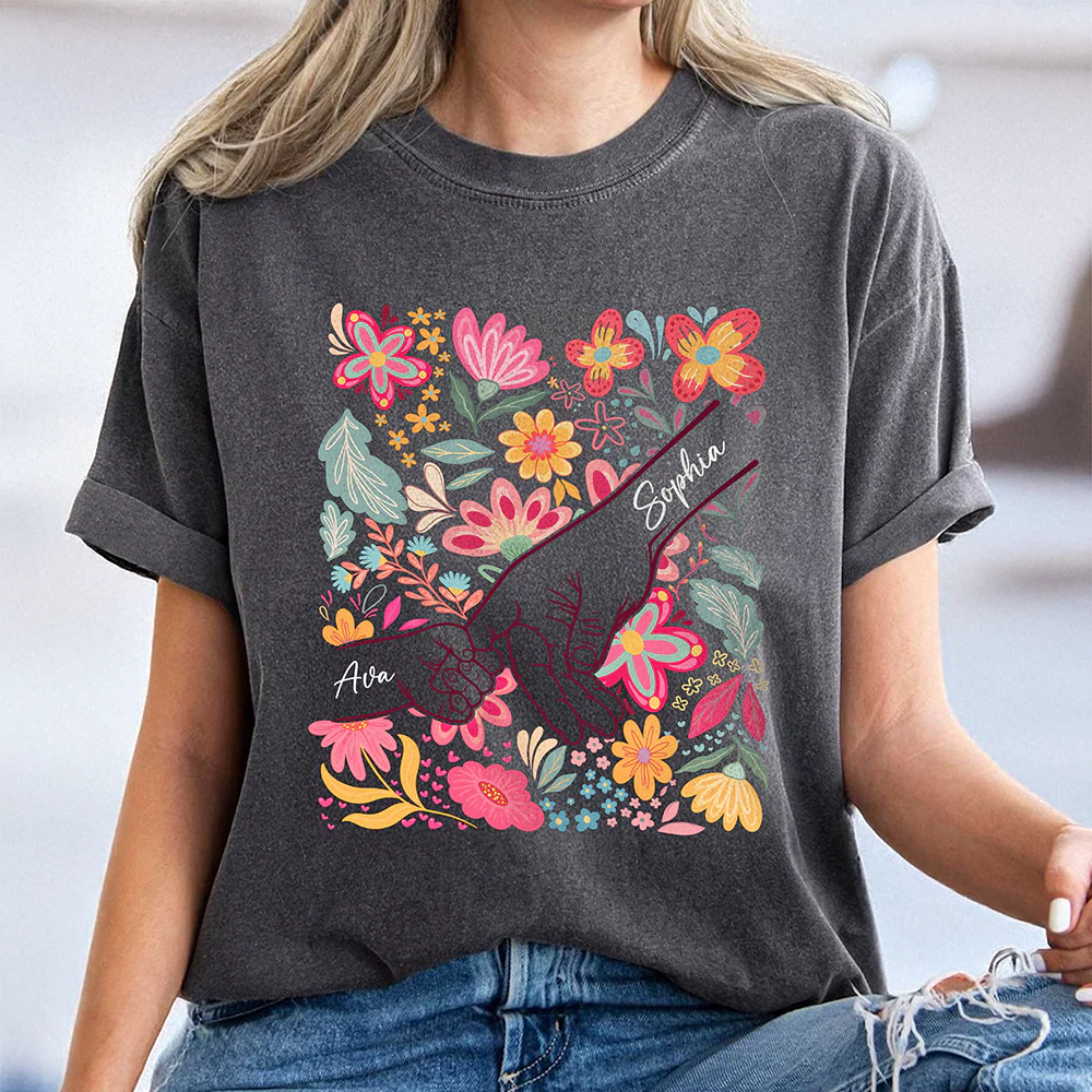 Custom Family Hands Floral Comfort Shirt Gift For Mother's Day HO82 902212 - Image 3