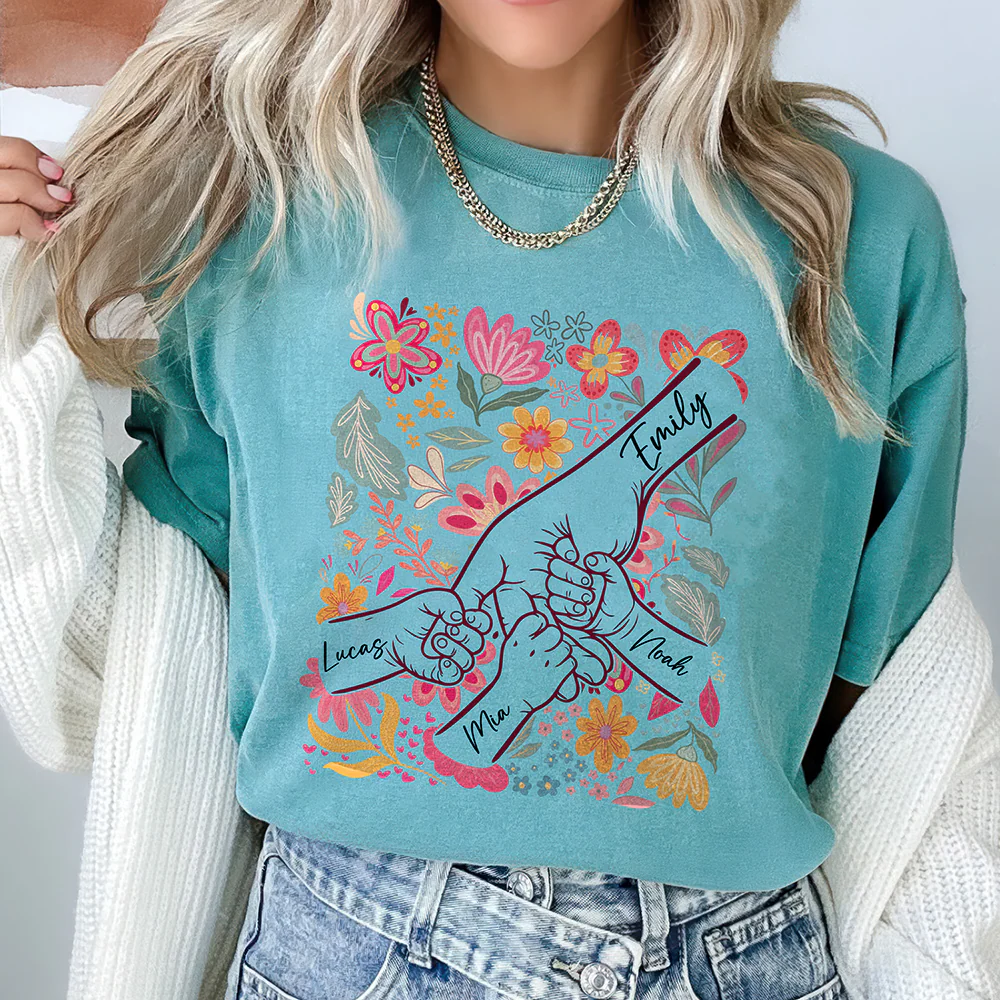 Custom Family Hands Floral Comfort Shirt Gift For Mother's Day HO82 902212 - Image 5