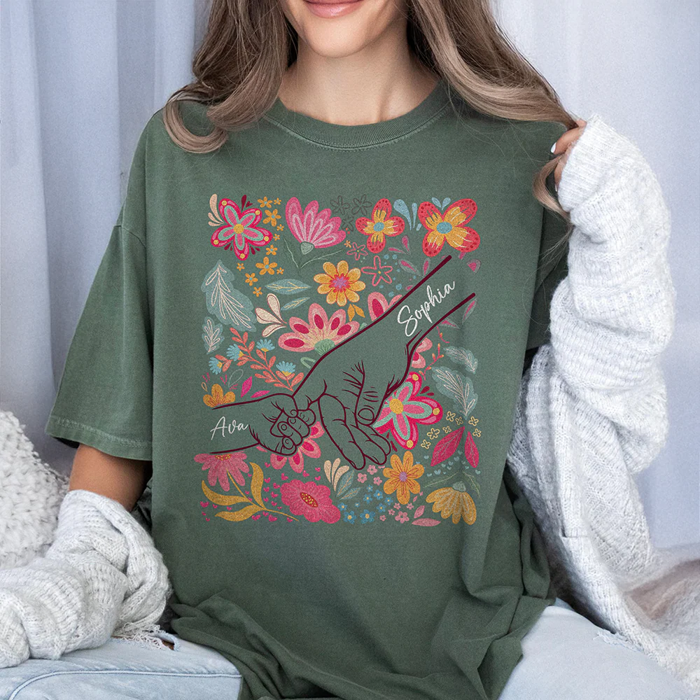 Custom Family Hands Floral Comfort Shirt Gift For Mother's Day HO82 902212 - Image 6
