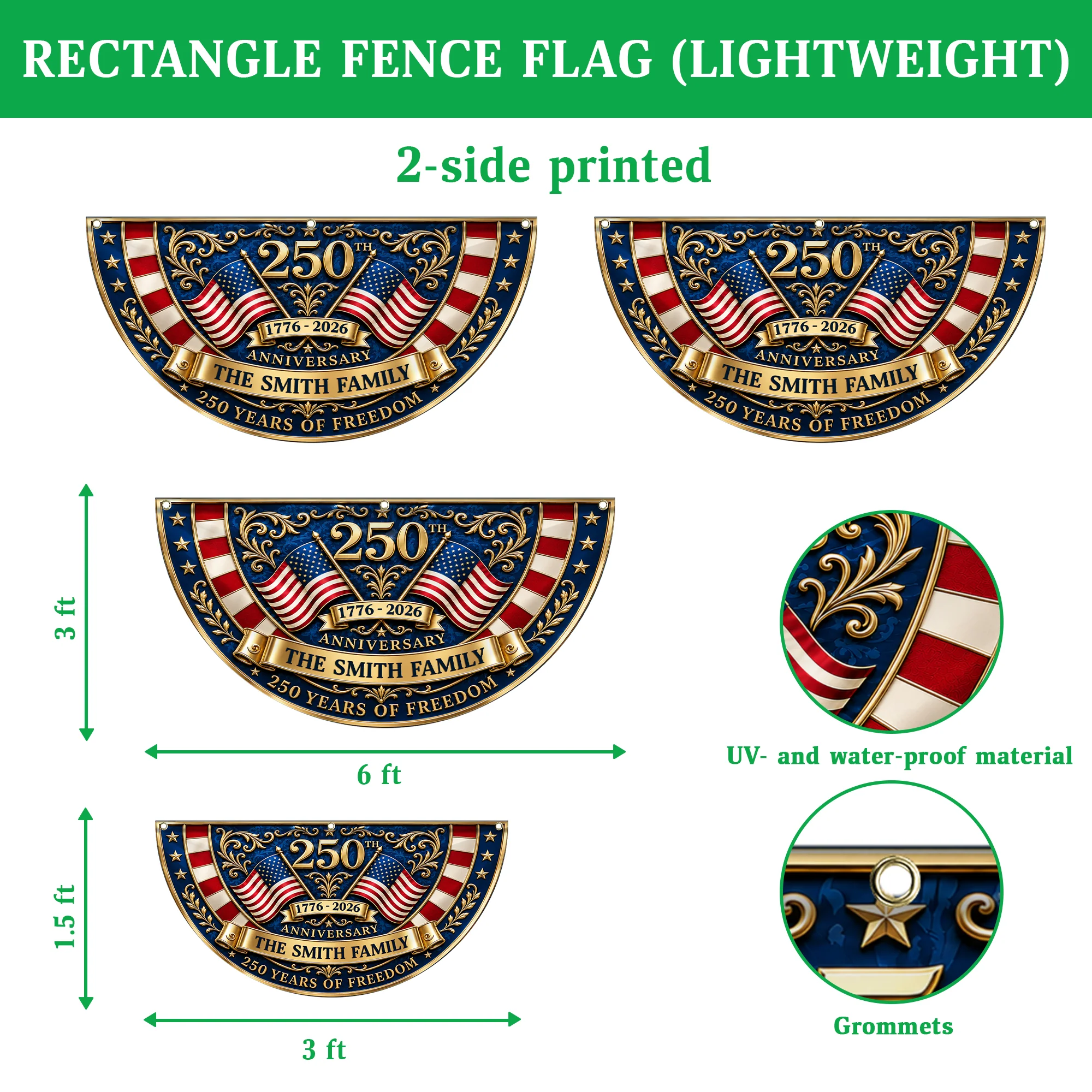 Custom Family Name 250th Anniversary 250 Years Of Freedom Non-Pleated Fan Flag LM32 669337 - Image 8