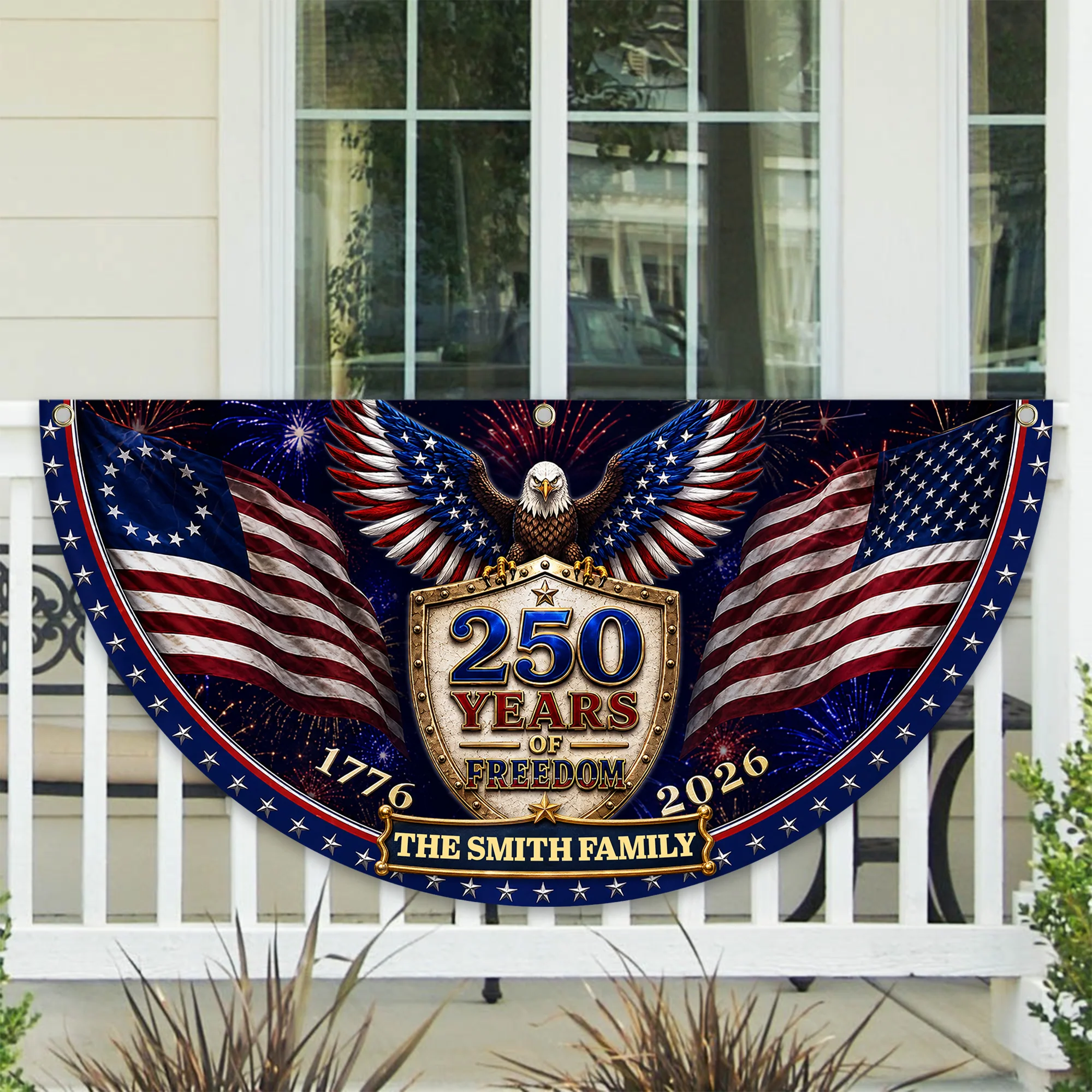 Custom Family Name 250th Birthday Party Patriotic Shield Eagle Non-Pleated Fan Flag CH07 911692 - Image 2
