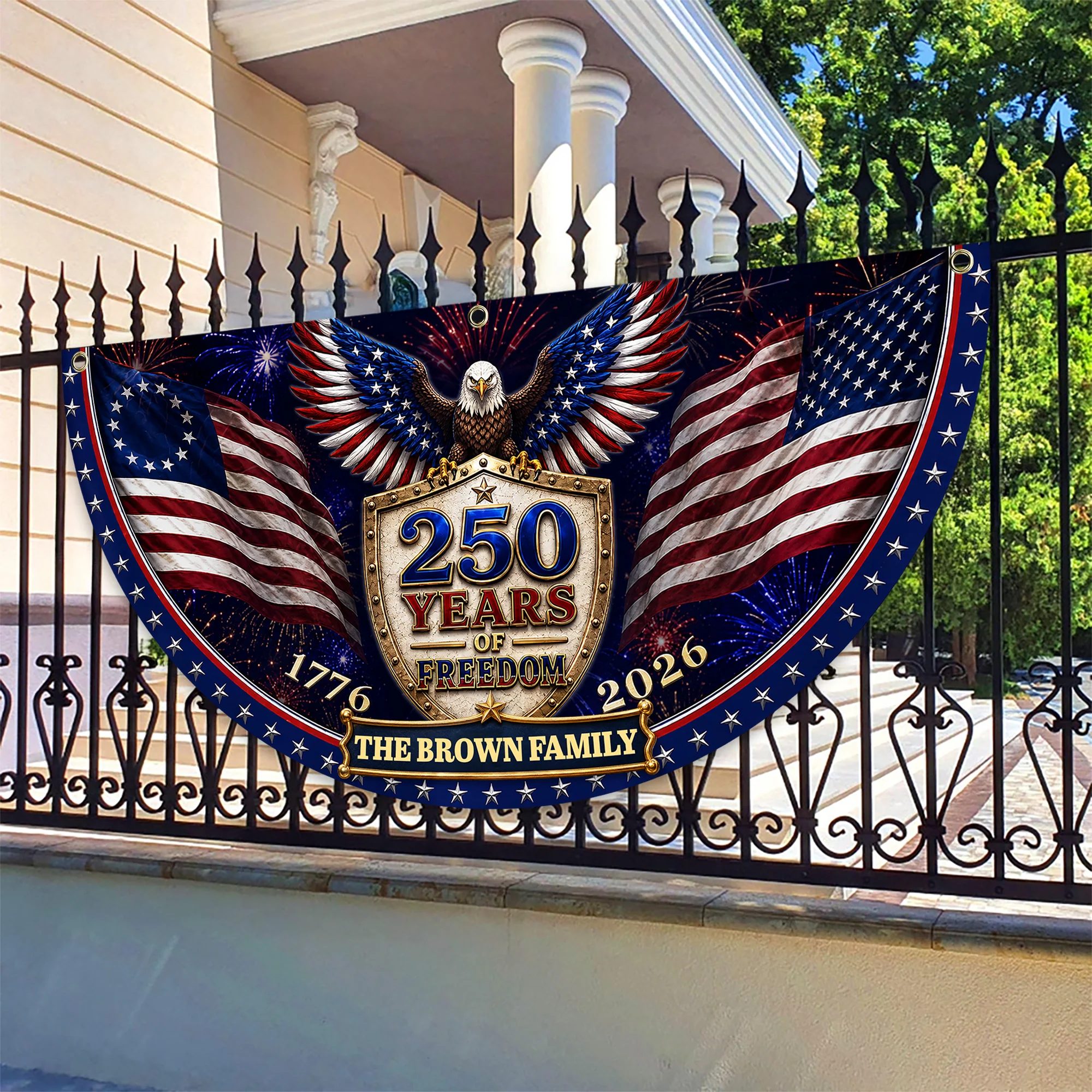 Custom Family Name 250th Birthday Party Patriotic Shield Eagle Non-Pleated Fan Flag CH07 911692 - Image 4