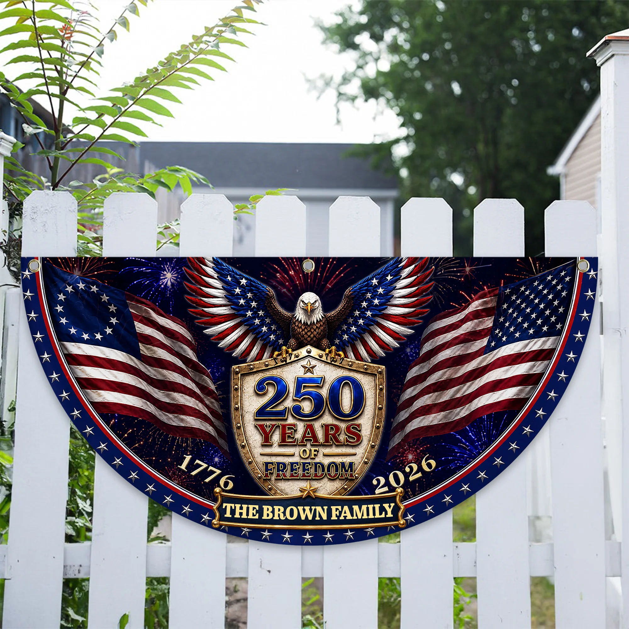Custom Family Name 250th Birthday Party Patriotic Shield Eagle Non-Pleated Fan Flag CH07 911692 - Image 5