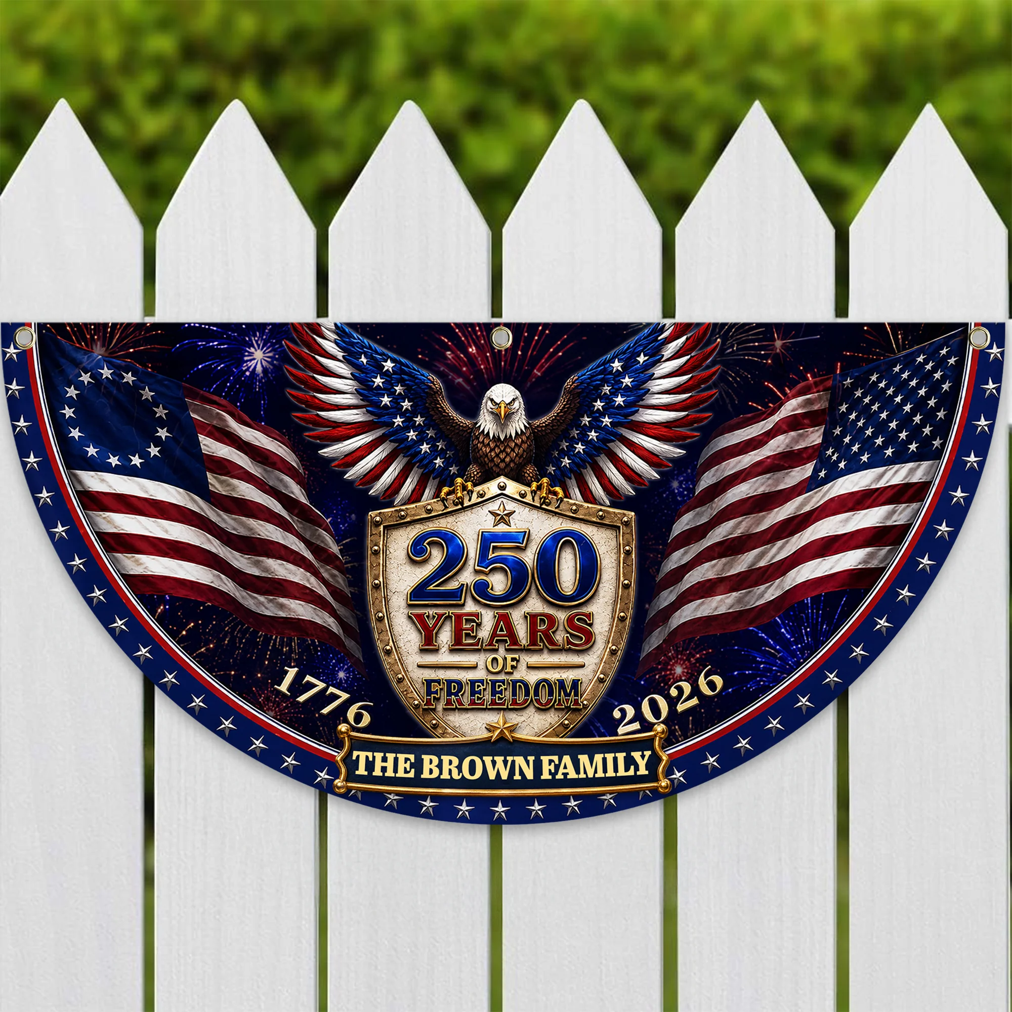 Custom Family Name 250th Birthday Party Patriotic Shield Eagle Non-Pleated Fan Flag CH07 911692 - Image 7