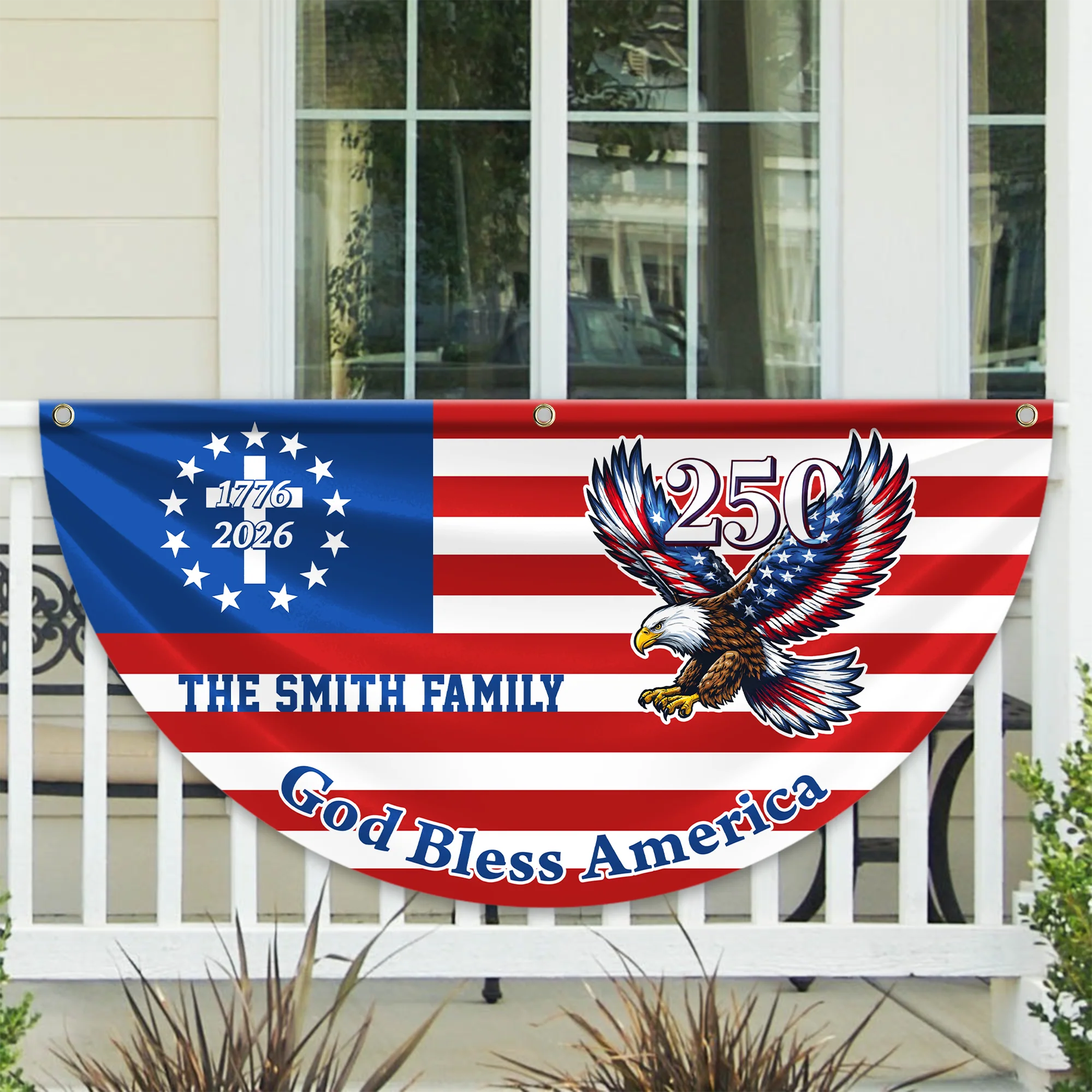 Custom Family Name 250th Patriot Eagle God Bless America Non-Pleated Fan Flag HA75 920134 - Image 2