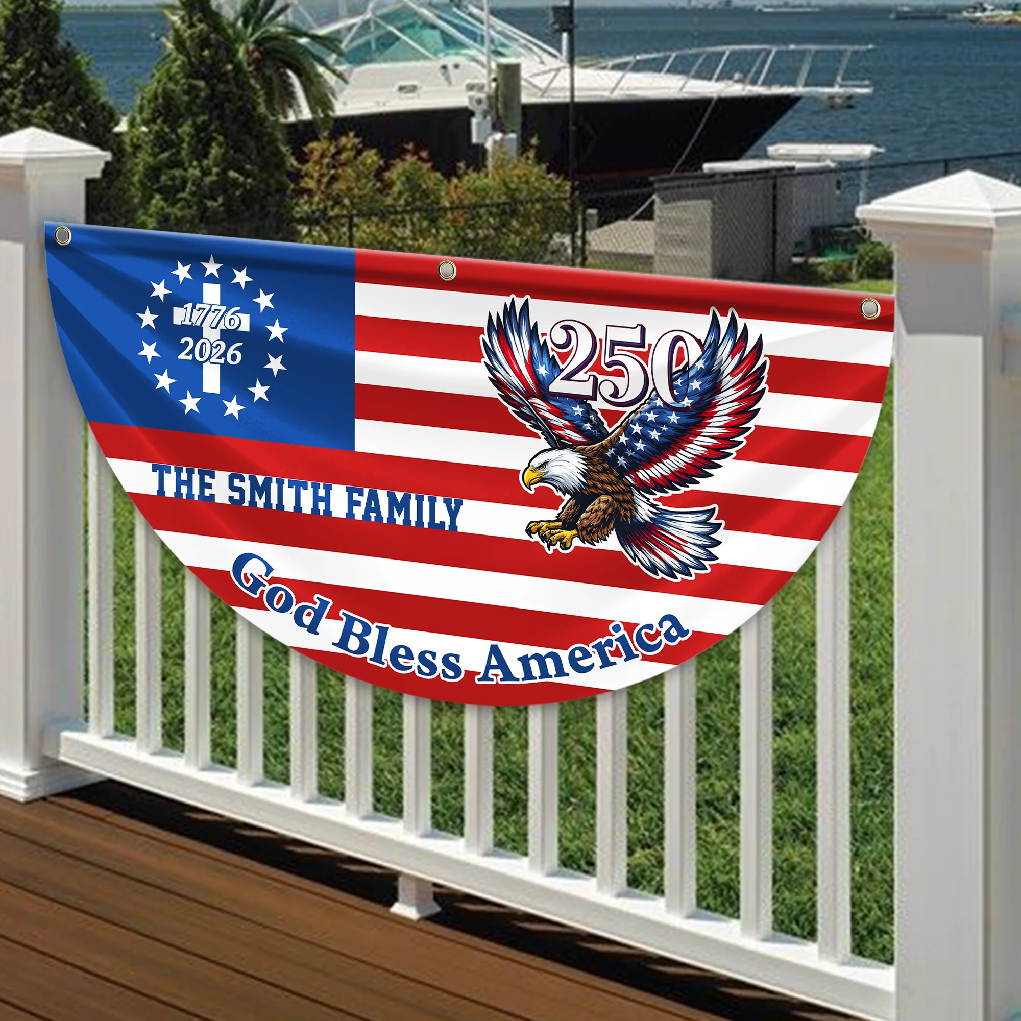Custom Family Name 250th Patriot Eagle God Bless America Non-Pleated Fan Flag HA75 920134 - Image 3