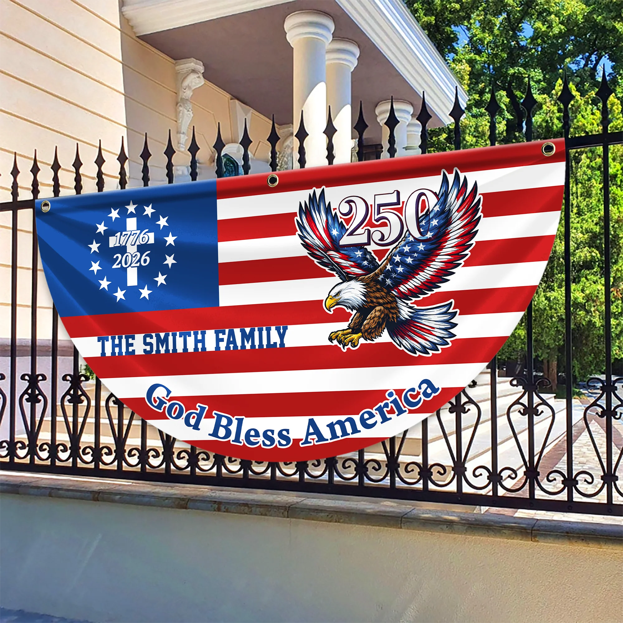 Custom Family Name 250th Patriot Eagle God Bless America Non-Pleated Fan Flag HA75 920134 - Image 4