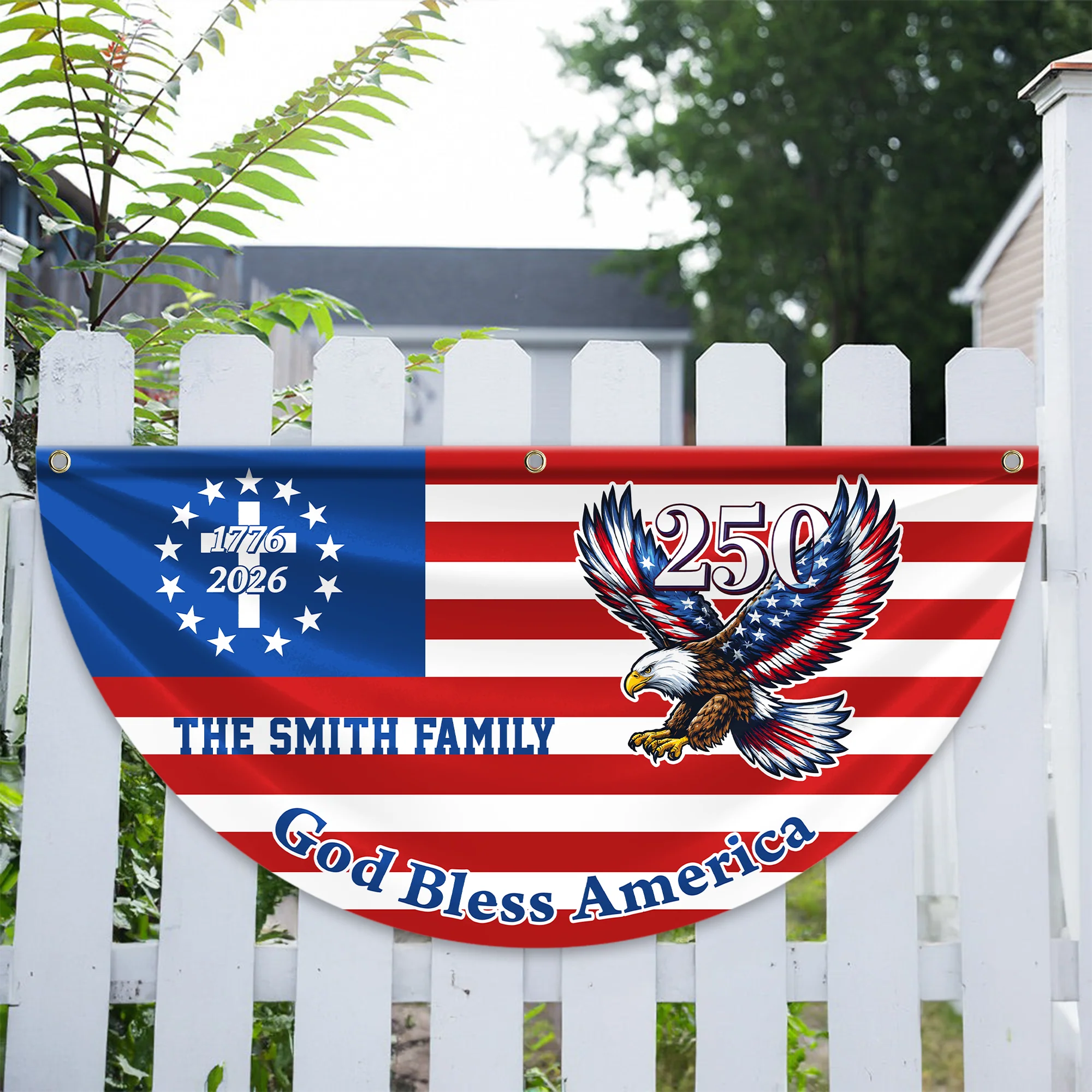 Custom Family Name 250th Patriot Eagle God Bless America Non-Pleated Fan Flag HA75 920134 - Image 5