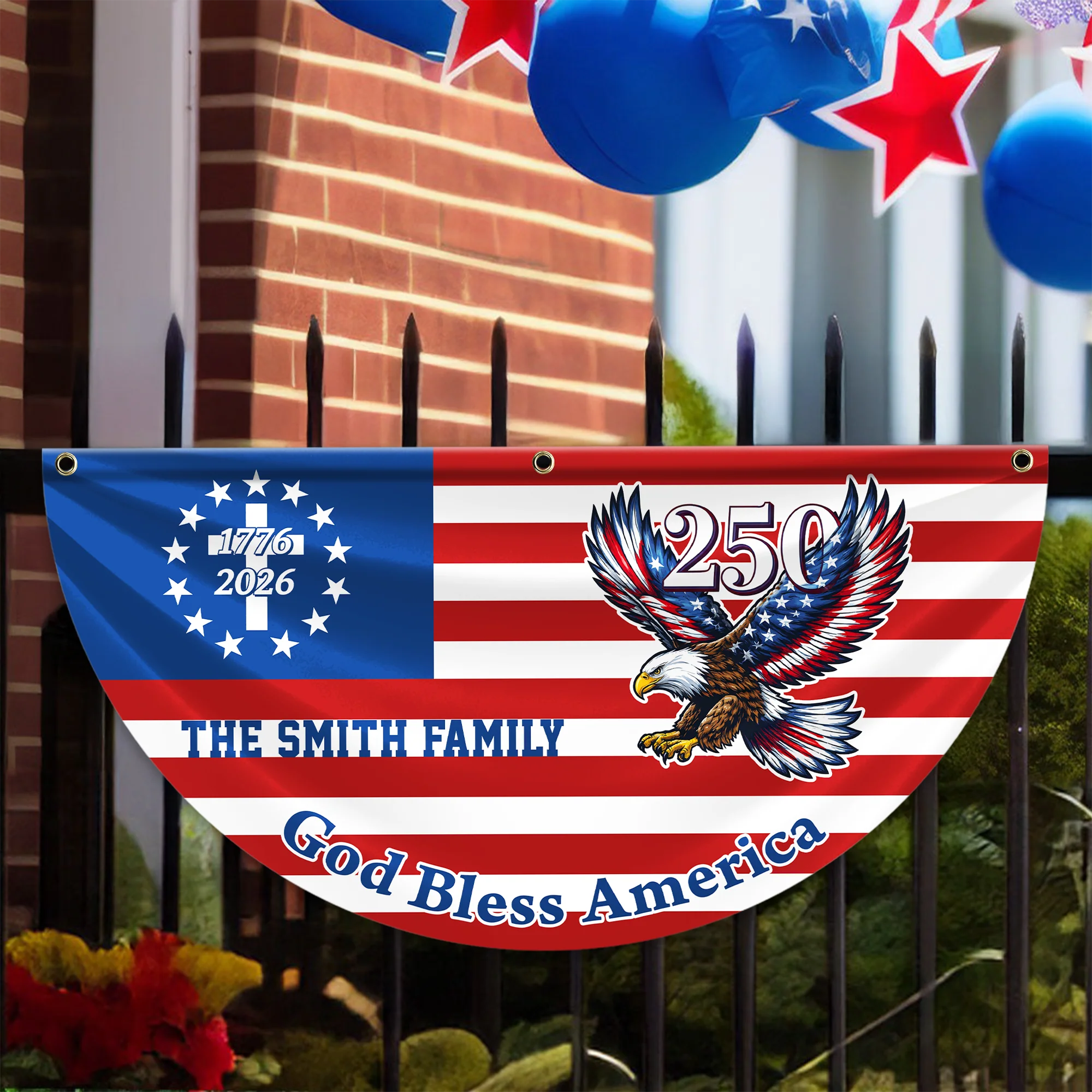 Custom Family Name 250th Patriot Eagle God Bless America Non-Pleated Fan Flag HA75 920134 - Image 6