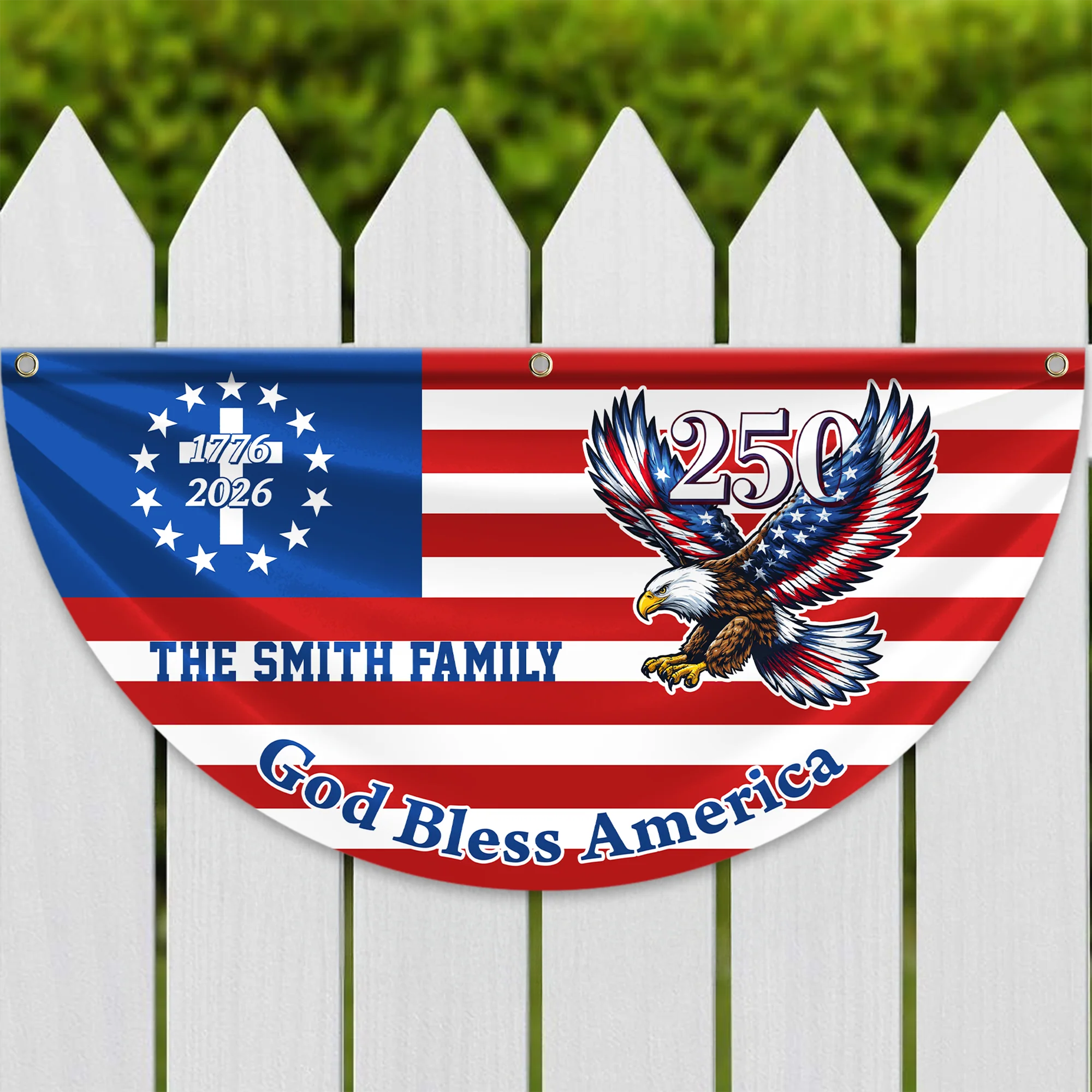 Custom Family Name 250th Patriot Eagle God Bless America Non-Pleated Fan Flag HA75 920134 - Image 7