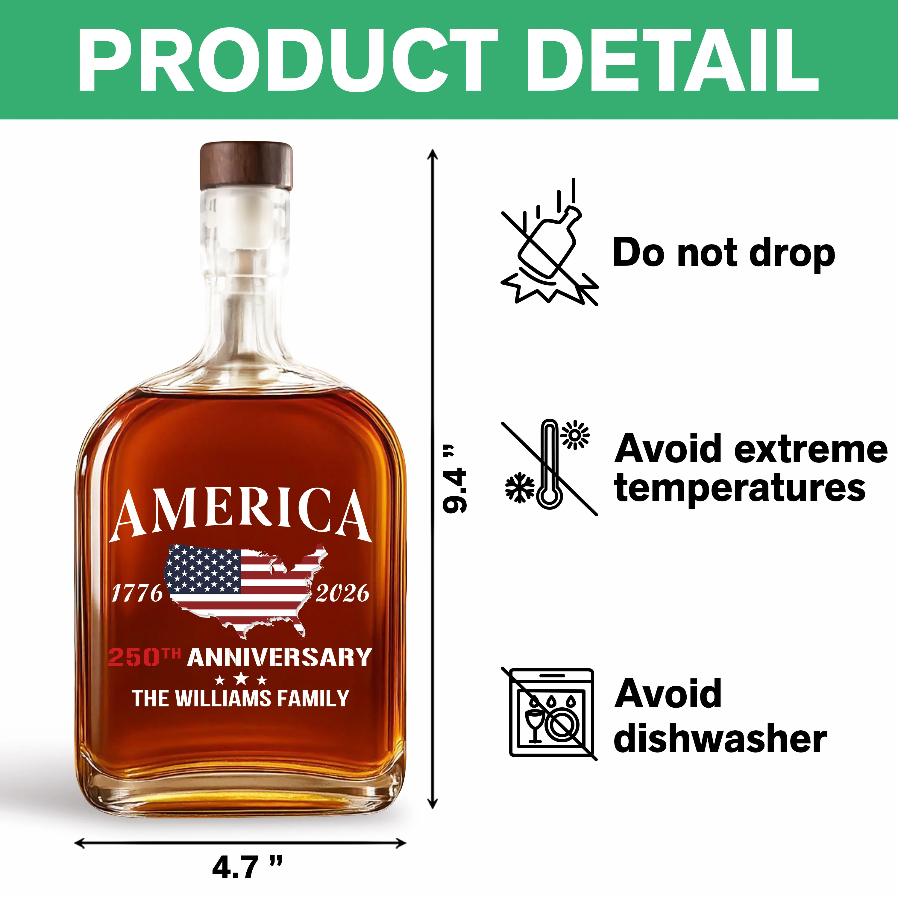 Custom Family Name America 250th Anniversary 1776 2026 United States of America Whiskey Bottle LM32 897715 - Image 7