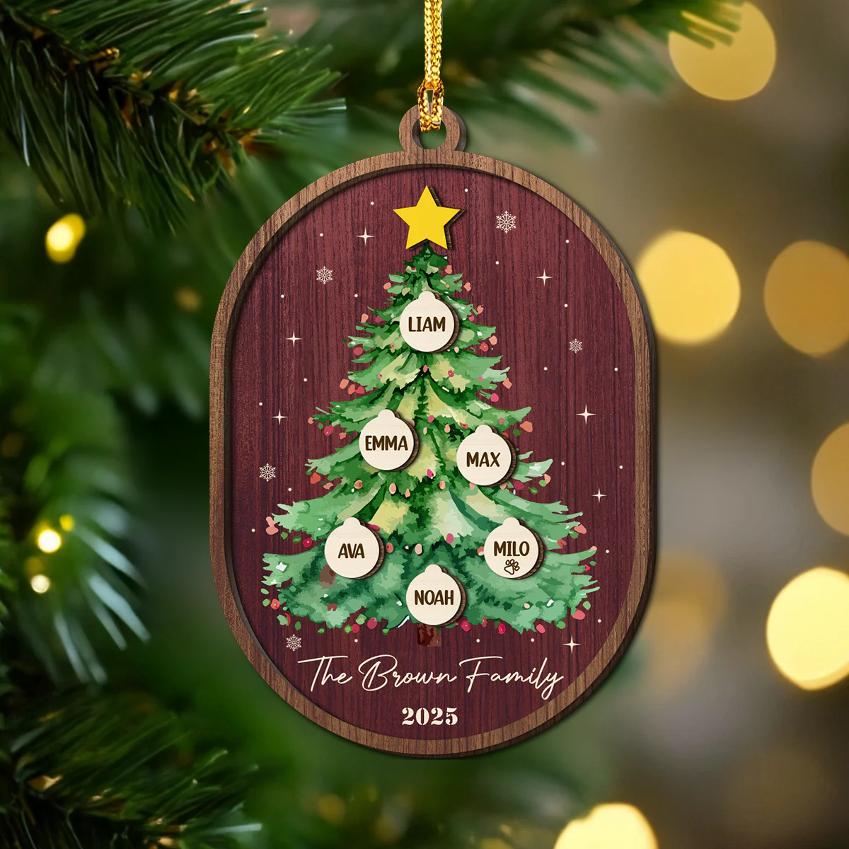 Custom Family Name Christmas Tree 2 Layers Wooden Ornament LM32 897345 - Image 3