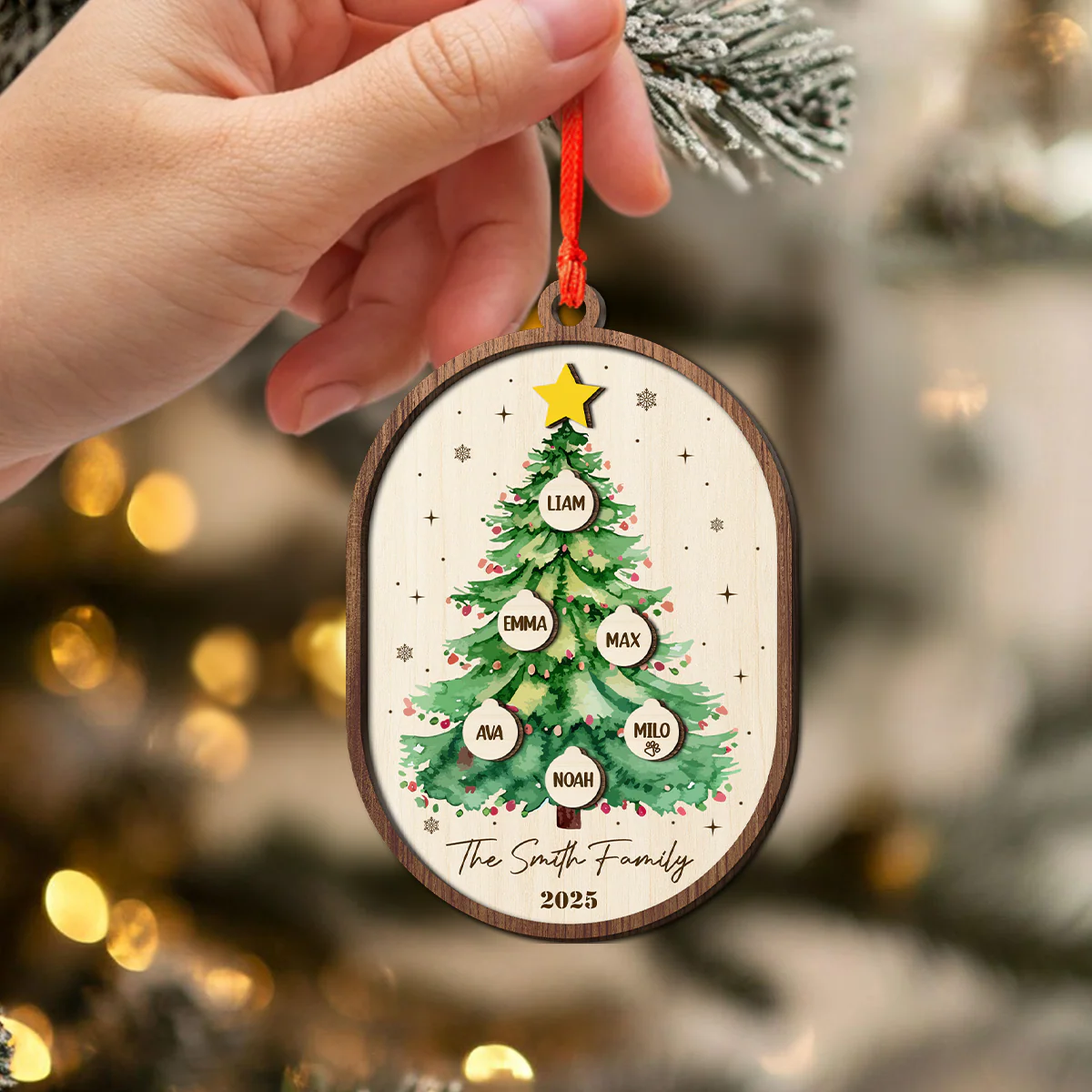 Custom Family Name Christmas Tree 2 Layers Wooden Ornament LM32 897345 - Image 4