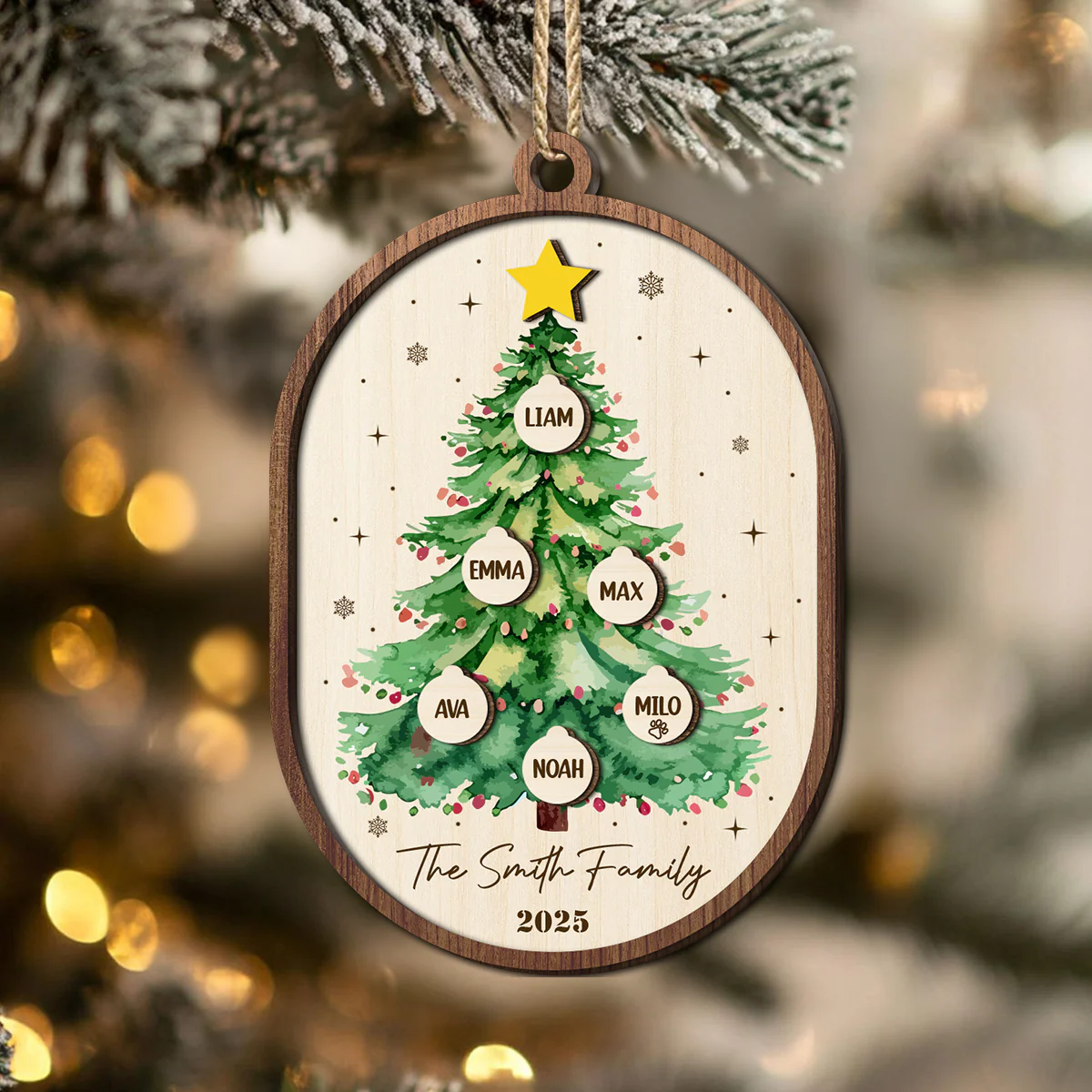 Custom Family Name Christmas Tree 2 Layers Wooden Ornament LM32 897345 - Image 5