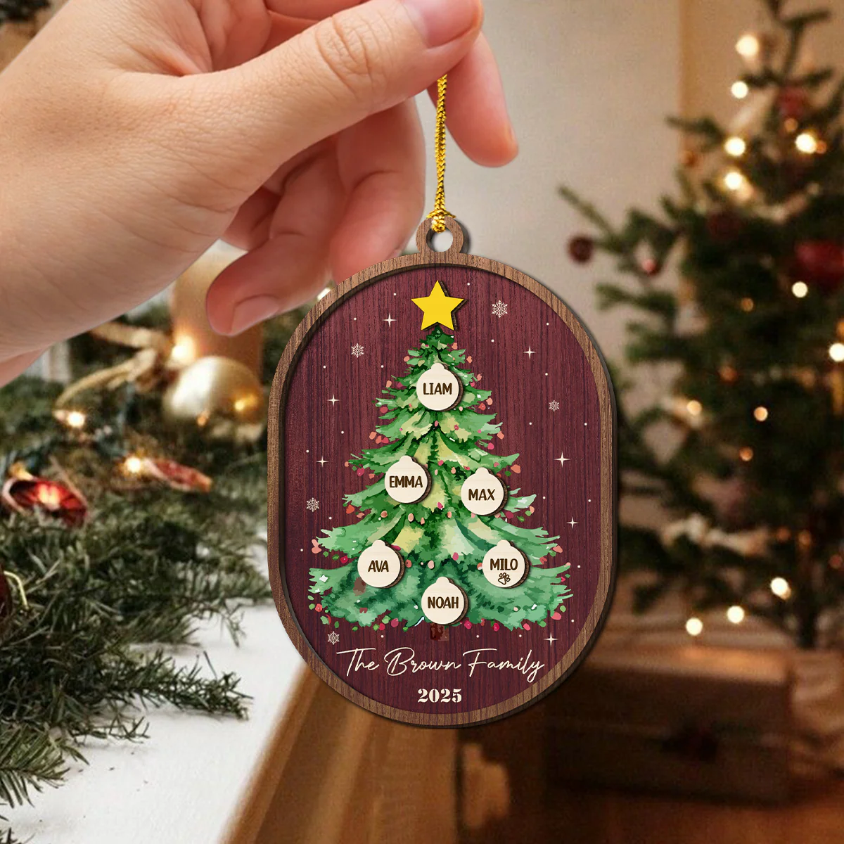 Custom Family Name Christmas Tree 2 Layers Wooden Ornament LM32 897345 - Image 6
